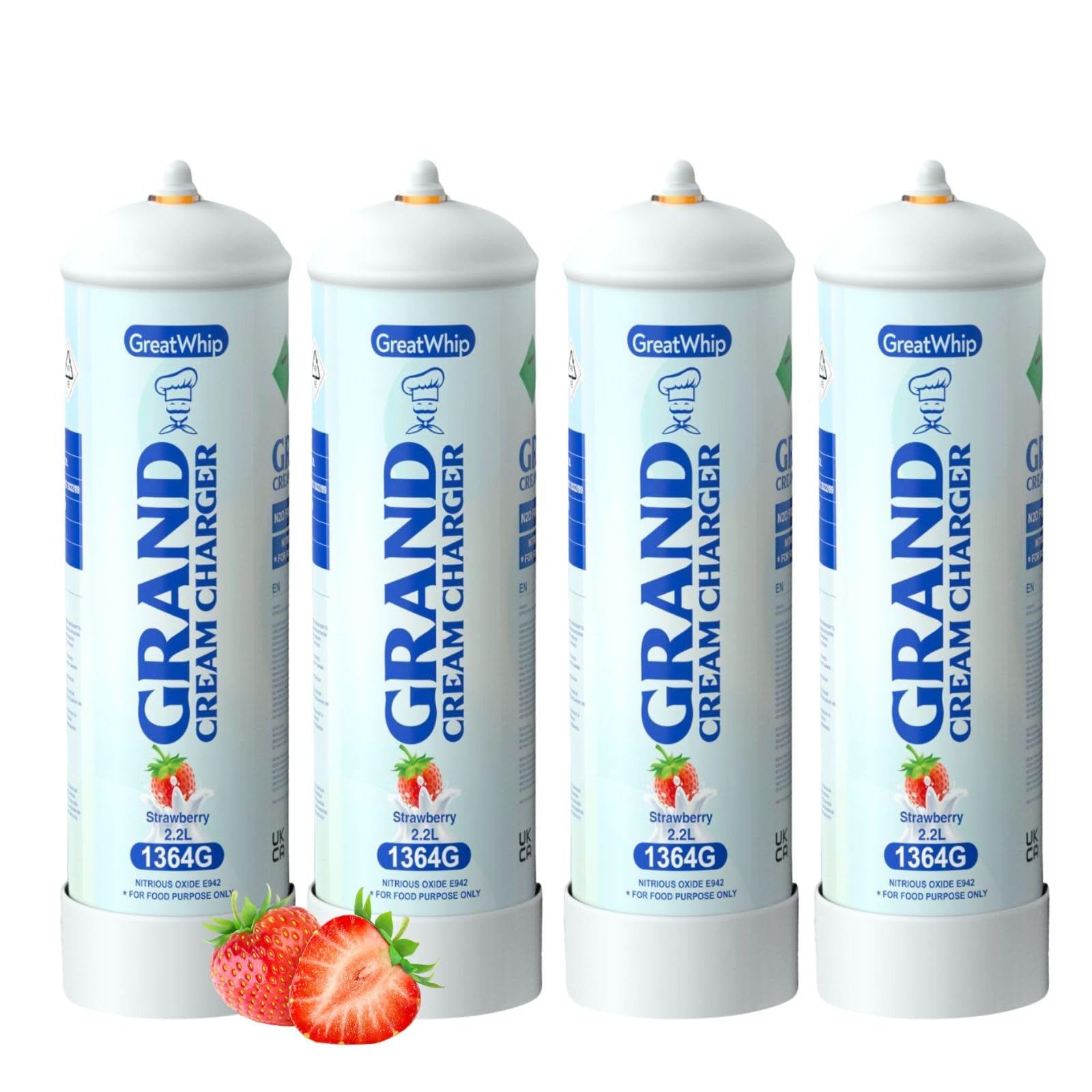 GreatWhip 2.2L Strawberry Whipped Cream Charger - 1364g N2O Tank For Professional Cream Dispensers