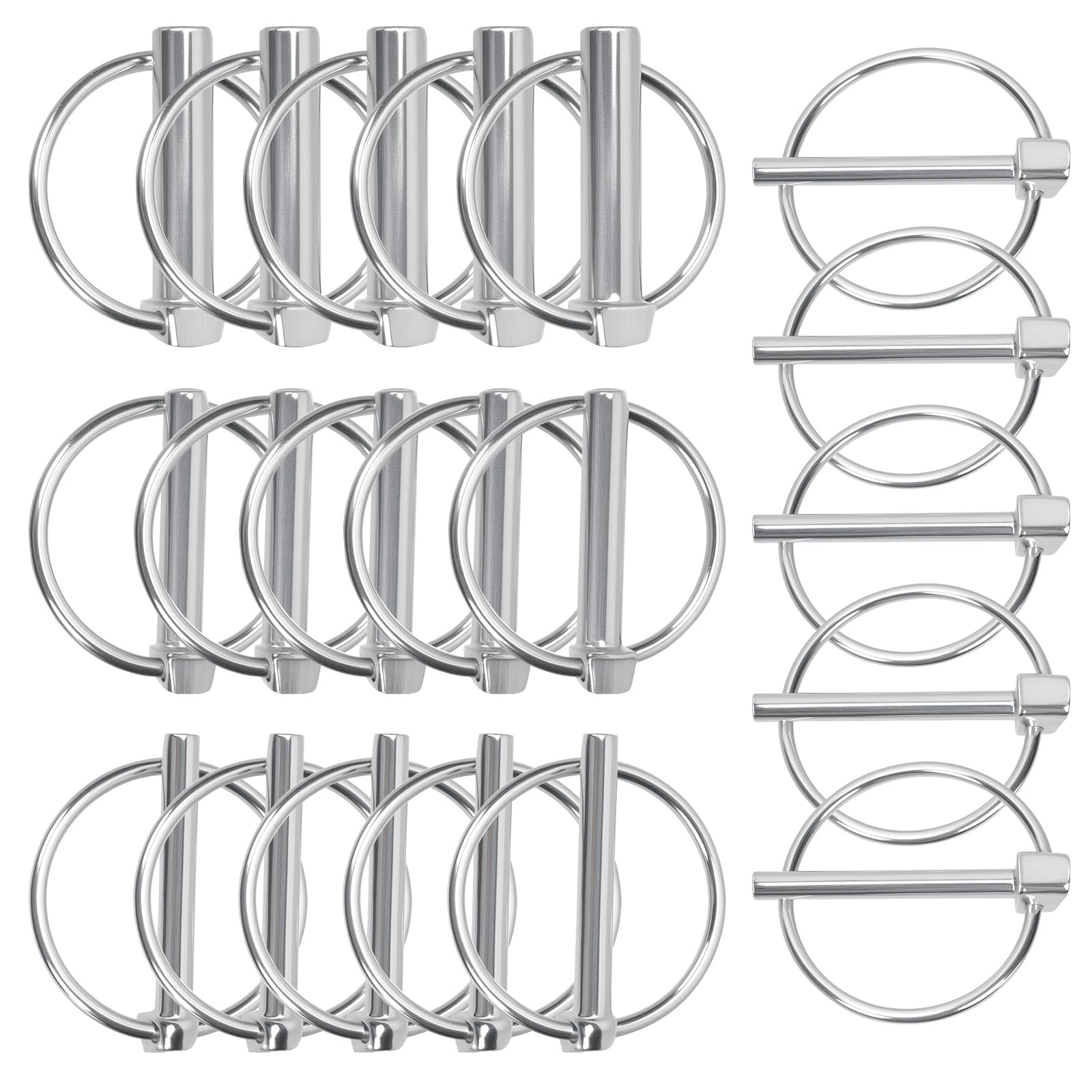 Swpeet 20Pcs 4Sizes 7/16" 5/16" 3/16" 1/4" O-shaped Carbon Steel Trailer Coupler Pin Assortment Kit