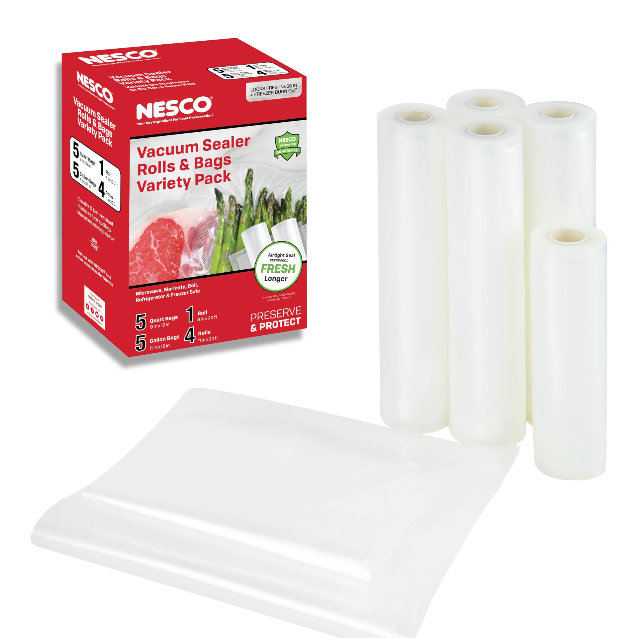 Amazon.com: Nesco VS-07V Vacuum Sealer Bag Variety Pack, Bag/Roll