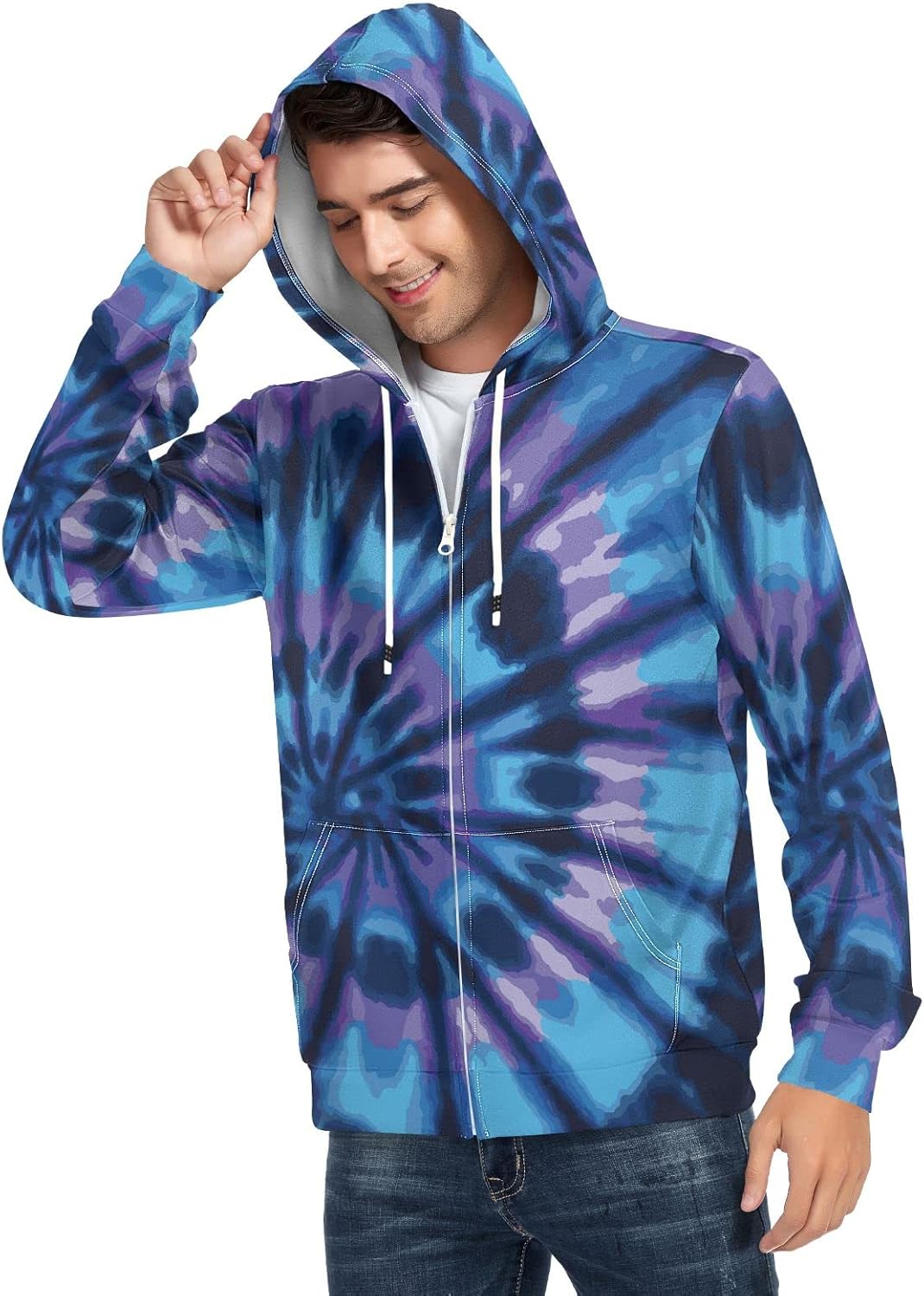 ALAZA Tie Dye Abstract Design Men's Full-Zip Fleece Hoodie - Image 5