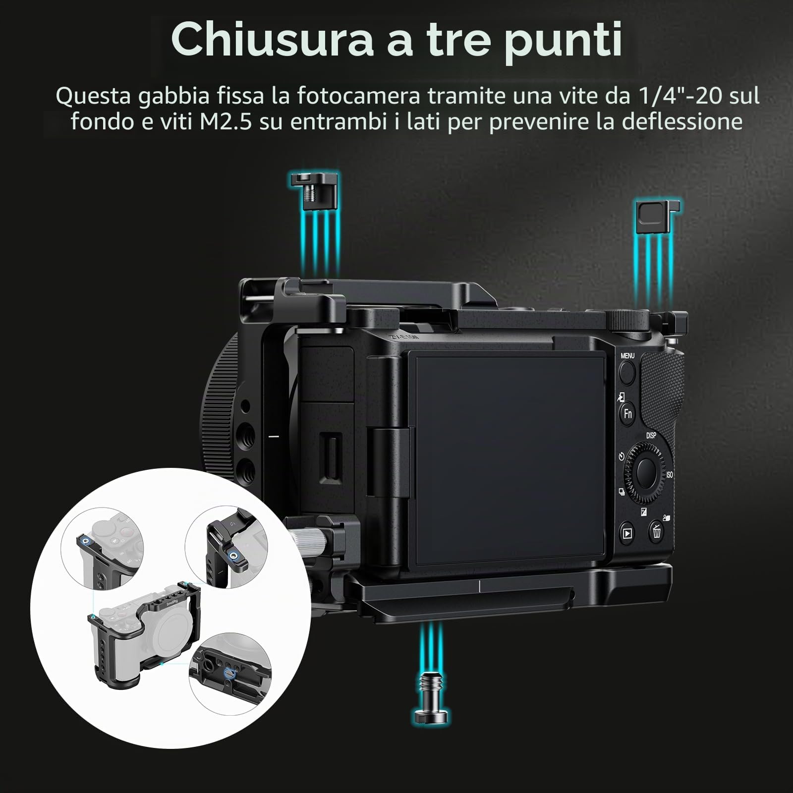 SMALLRIG ZV-E10 II Cage Kit per Sony Alpha ZV-E10 II con Morsetto per Cavi per HDMI, Accesso Completo, Piastra a Sgancio Rapido Integrata per Arca, Foro di Posizionamento da 3/8"-16 per ARRI - 4867