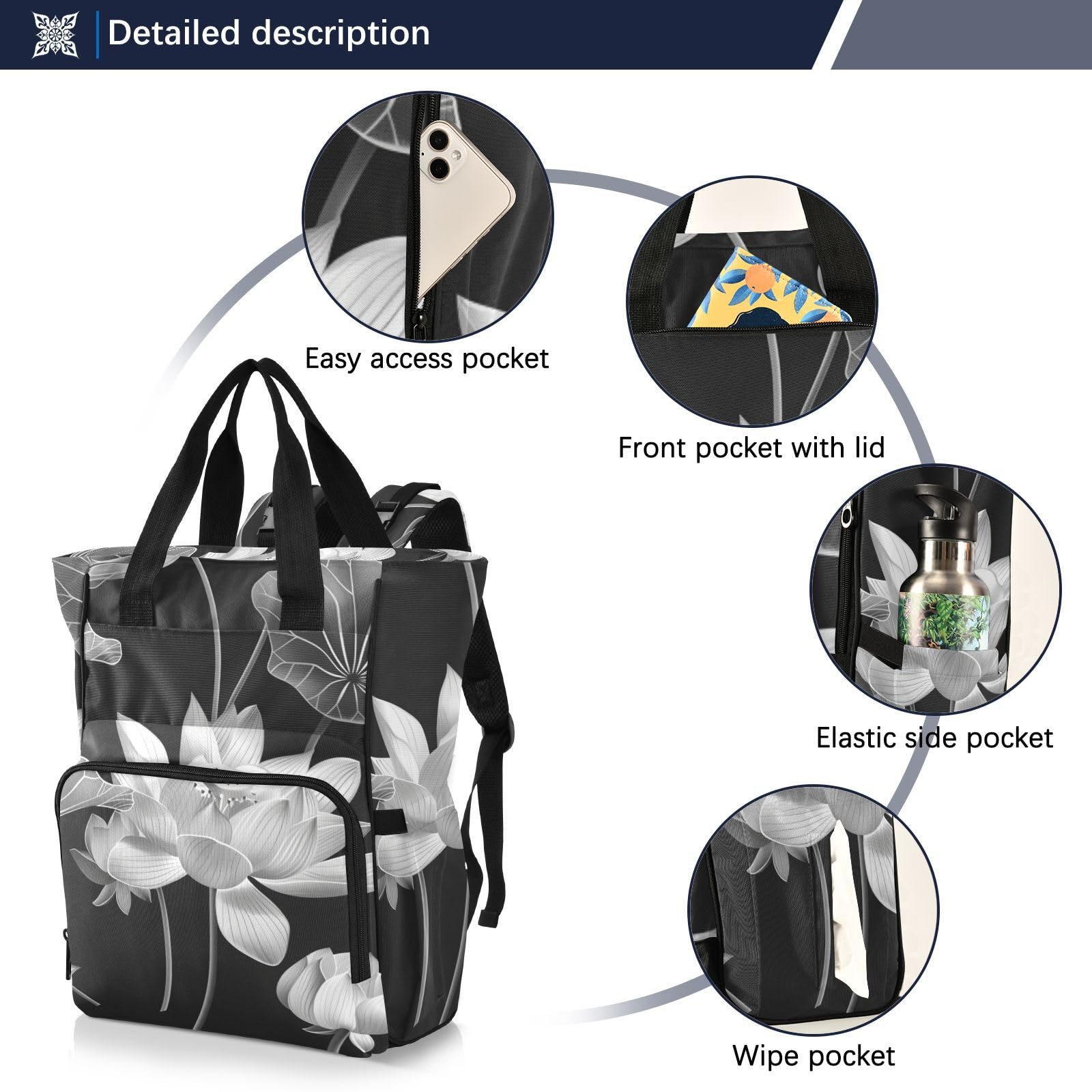 Zaino da viaggio per neonata/ragazzo bianco e nero fiore Partten