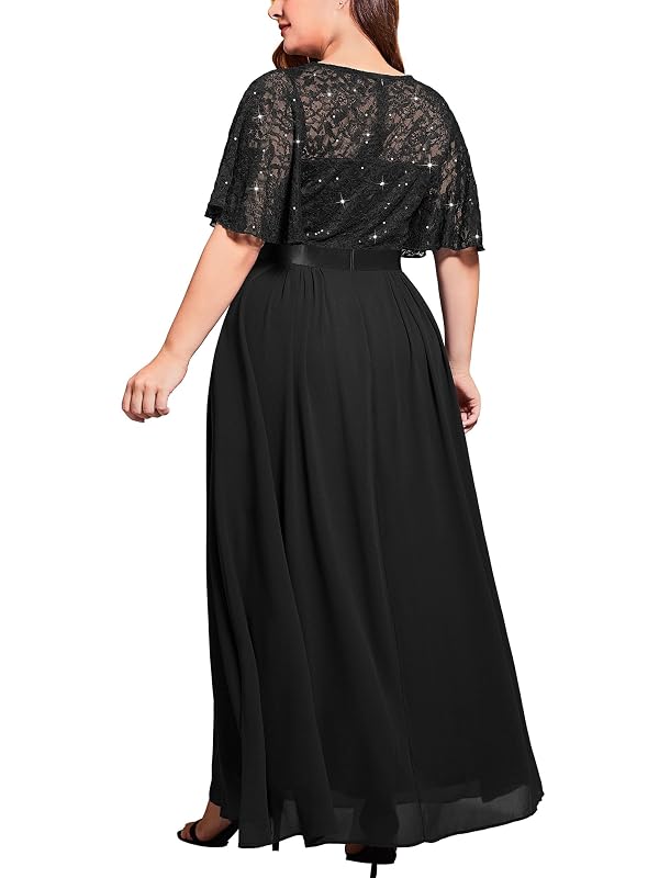 Miusol Women's Plus Sequin Lace Flutter Sleeves Mother of the Bride Dress by Miusol - Used condition - Image 2