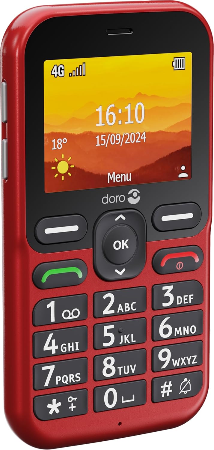 Doro - Leva L10 - Senior Mobile Phone without Contract - Large Landscape Display - Powerful Sound - Camera - Emergency Button with GPS - Charging Station Included - Red