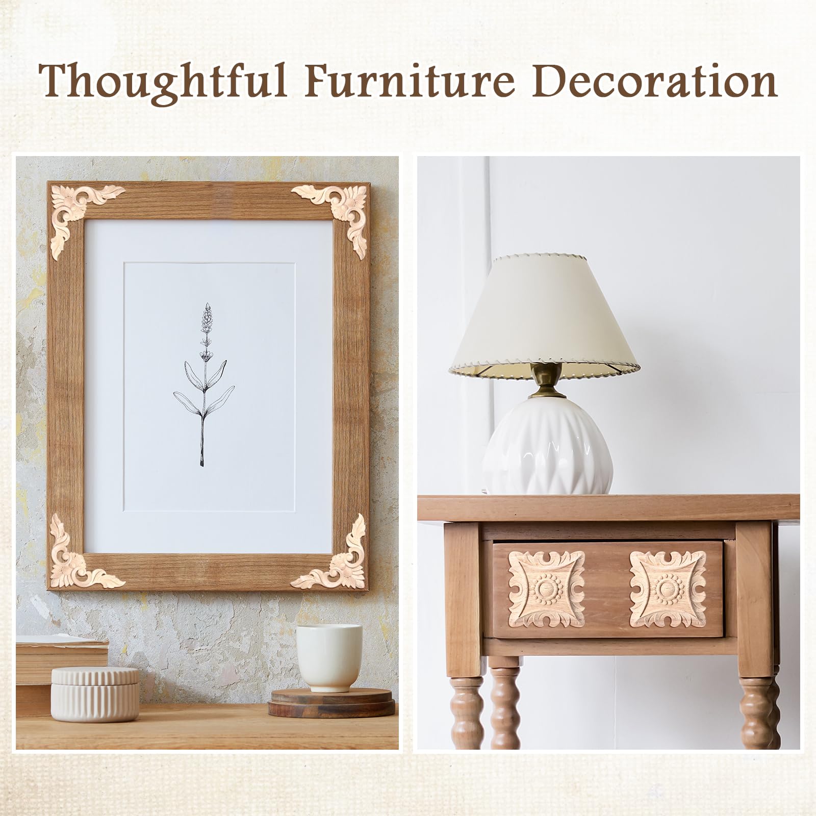 8 Pcs Wood Appliques and Onlays Large Size for Furniture Carved Onlays DIY Decorative Wood Carving Decals for Wall Cupboard Door Bed Cabinet (Stylish Style)