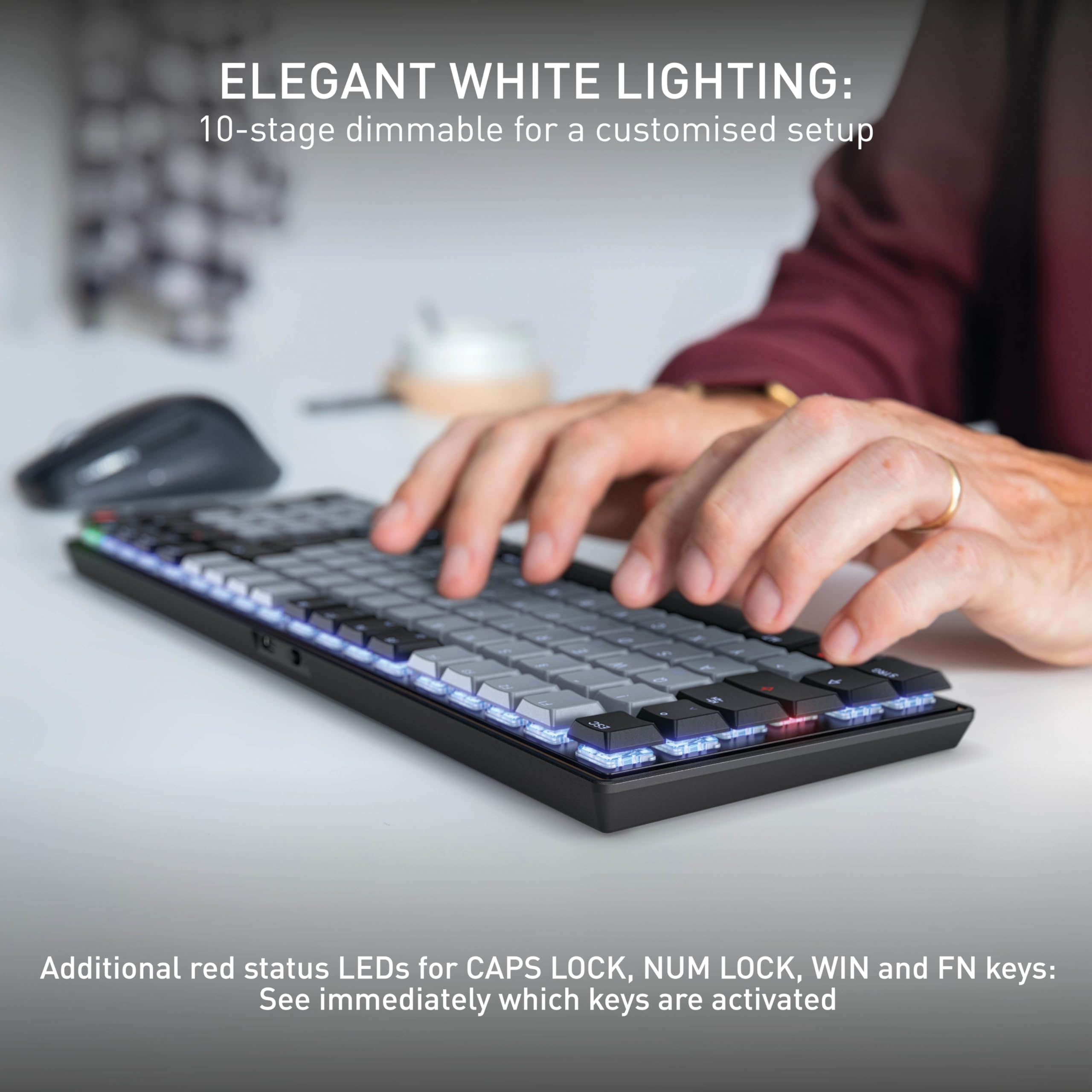 CHERRY KW 550 MX LP, Niskoprofilowa Klawiatura Mechaniczna W Formacie 96%, Układ Niemiecki (QWERTZ), Funkcja Multi-Device, Przełączniki MX LP 2.0 IVORY, Czarny