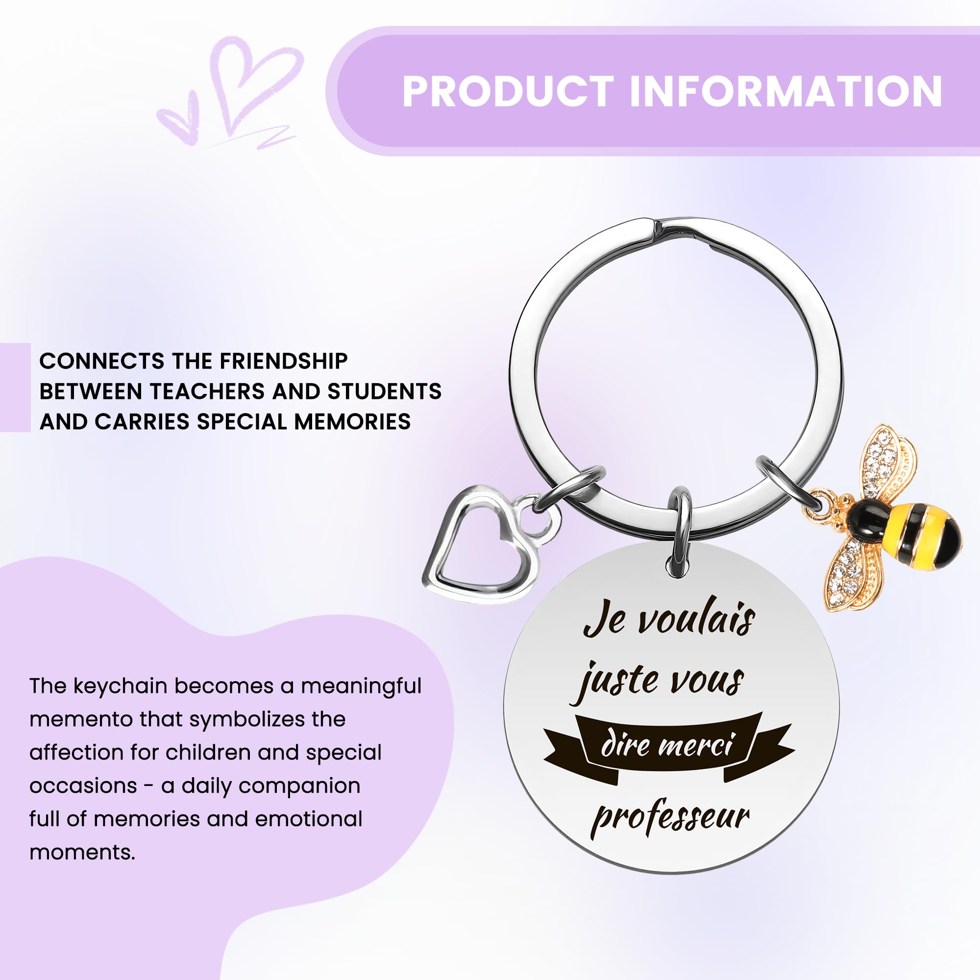 Image secondaire de Coffret de 6 Porte-Clés Personnalisés pour Maîtresse d'École avec Cartes de Remerciement