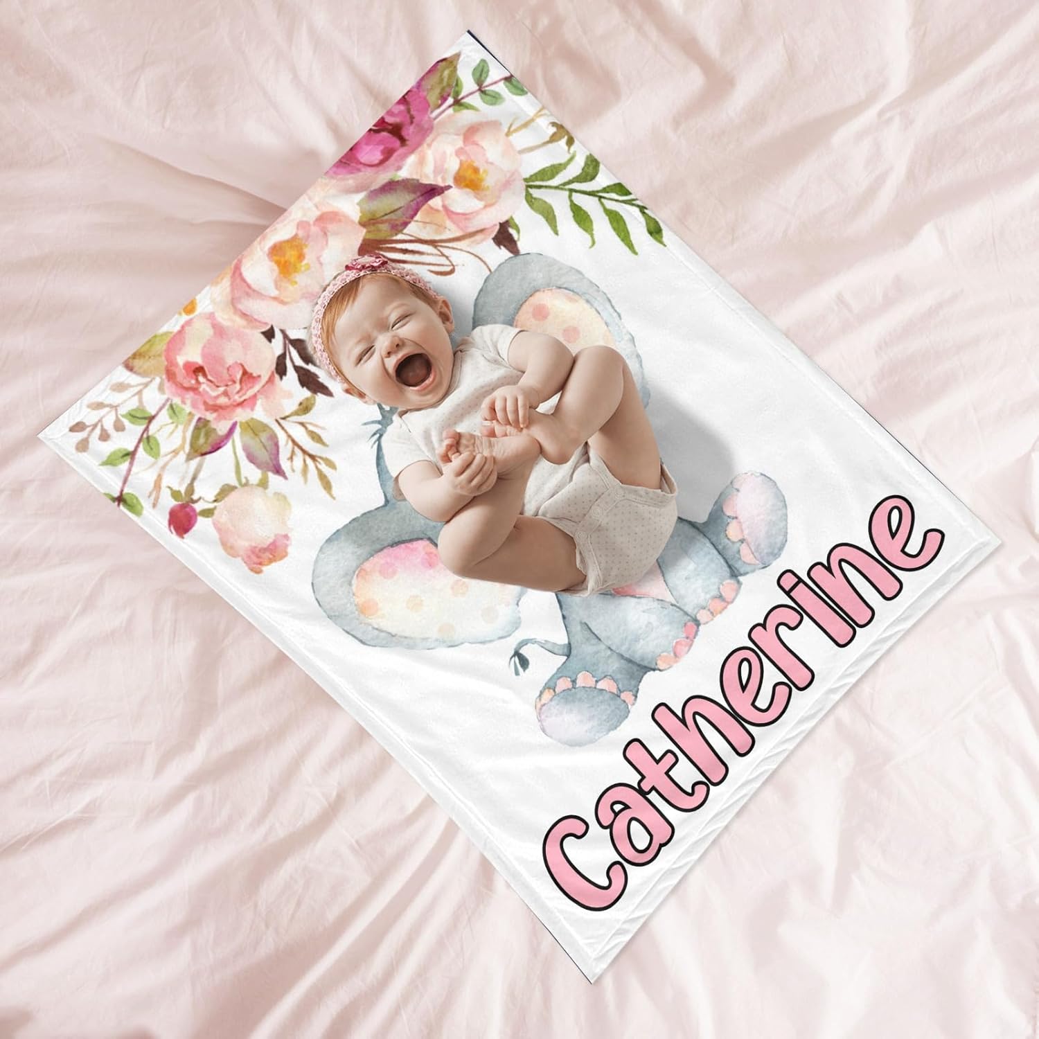 Personalized Elephant Baby Blanket with Name - Super Soft for Newborns, Nursery Decor - Neutral