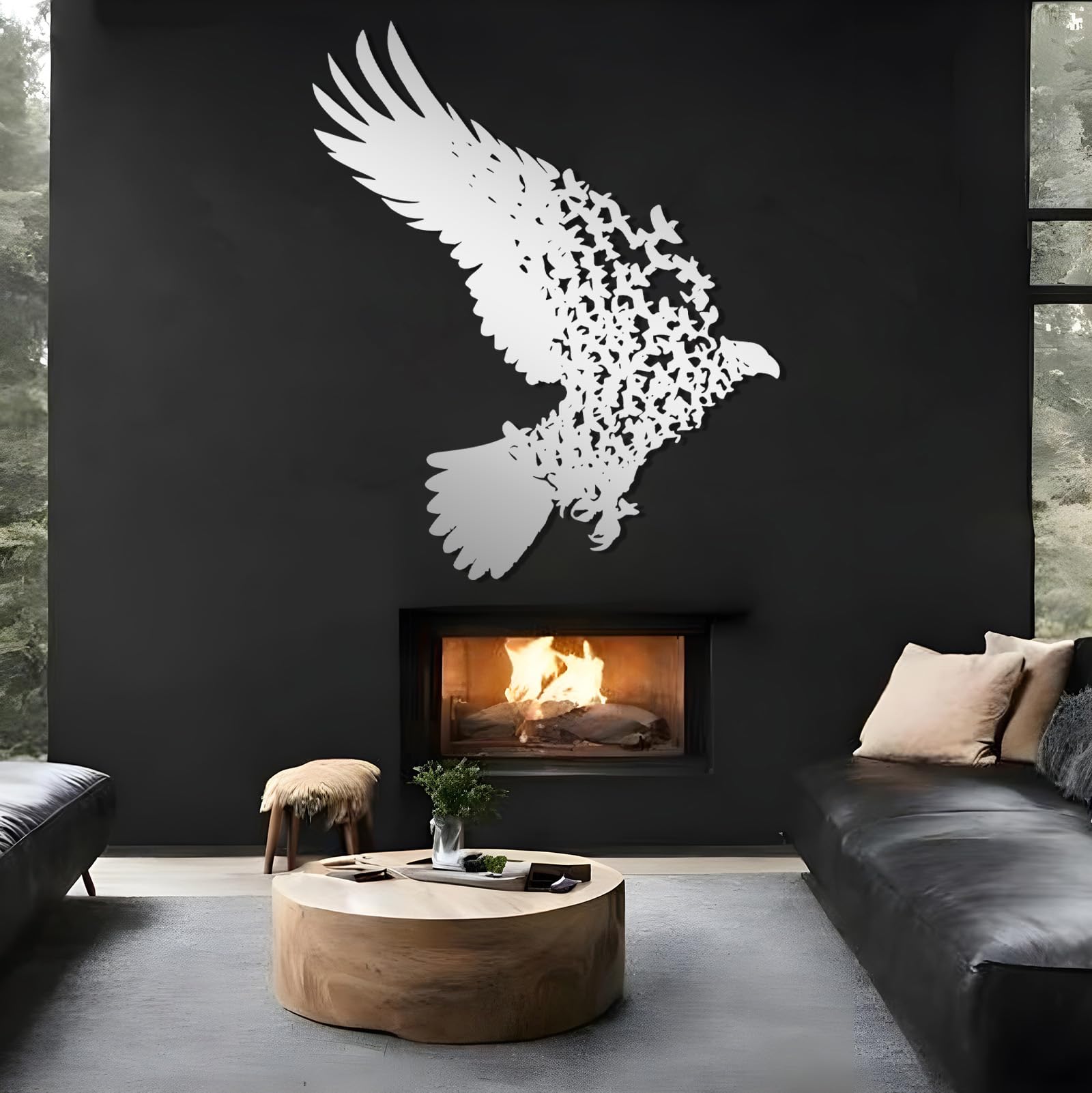 Sculpture moderne aigle en métal au design abstrait et épuré