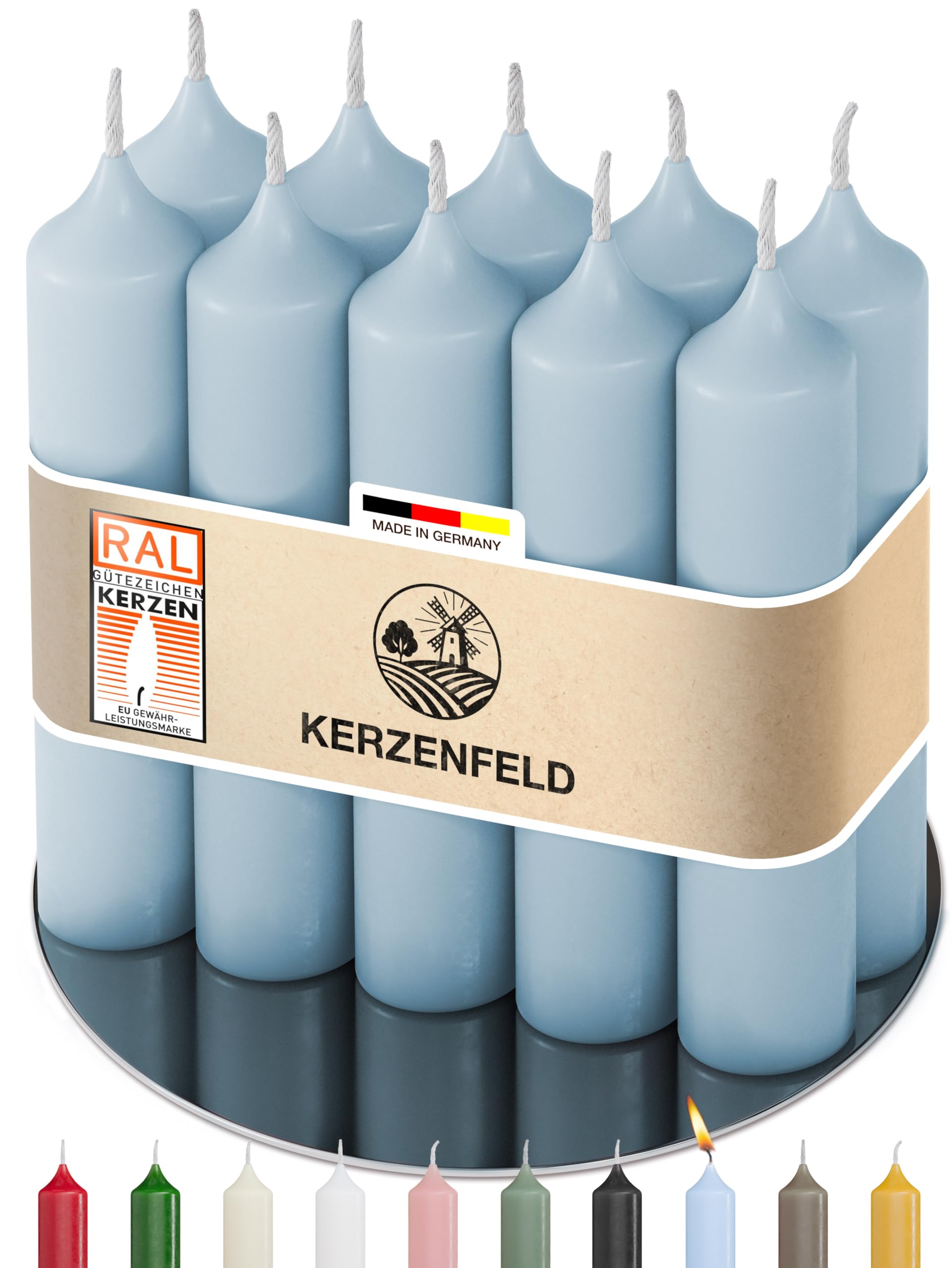 Kerzenfeld® Stabkerzen, 10 Stück 100 x 22 mm, 2-fach getaucht, lange Brenndauer 4+ Stunden, echte Manufakturqualität aus Deutschland, RAL-Zertifiziert und tropffrei