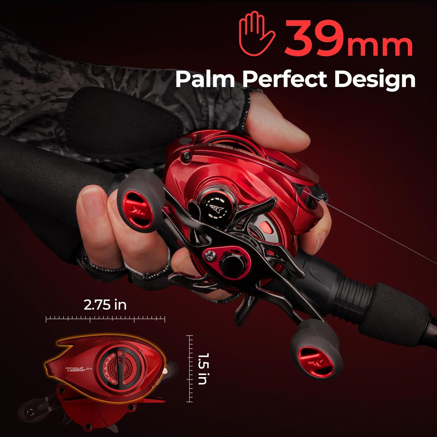 KastKing Royale Legend Glory Baitcasting Fishing Reel, Halo XII Magnetic Braking System Baitcaster Reel, 16 lbs of Smooth Drag, 8.0:1 High-Speed Gear Ratio, DTCC Line Guide, Palm Perfect Design