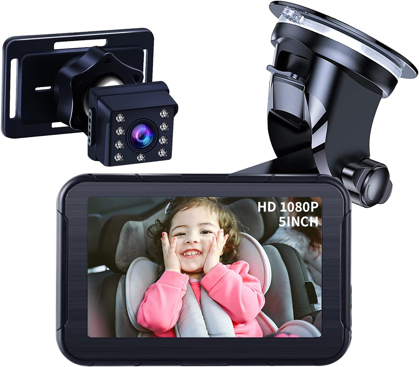 Kipiea 1080P 5 HD'' Baby Car mirror Camera, Night Vision Baby Car Seat