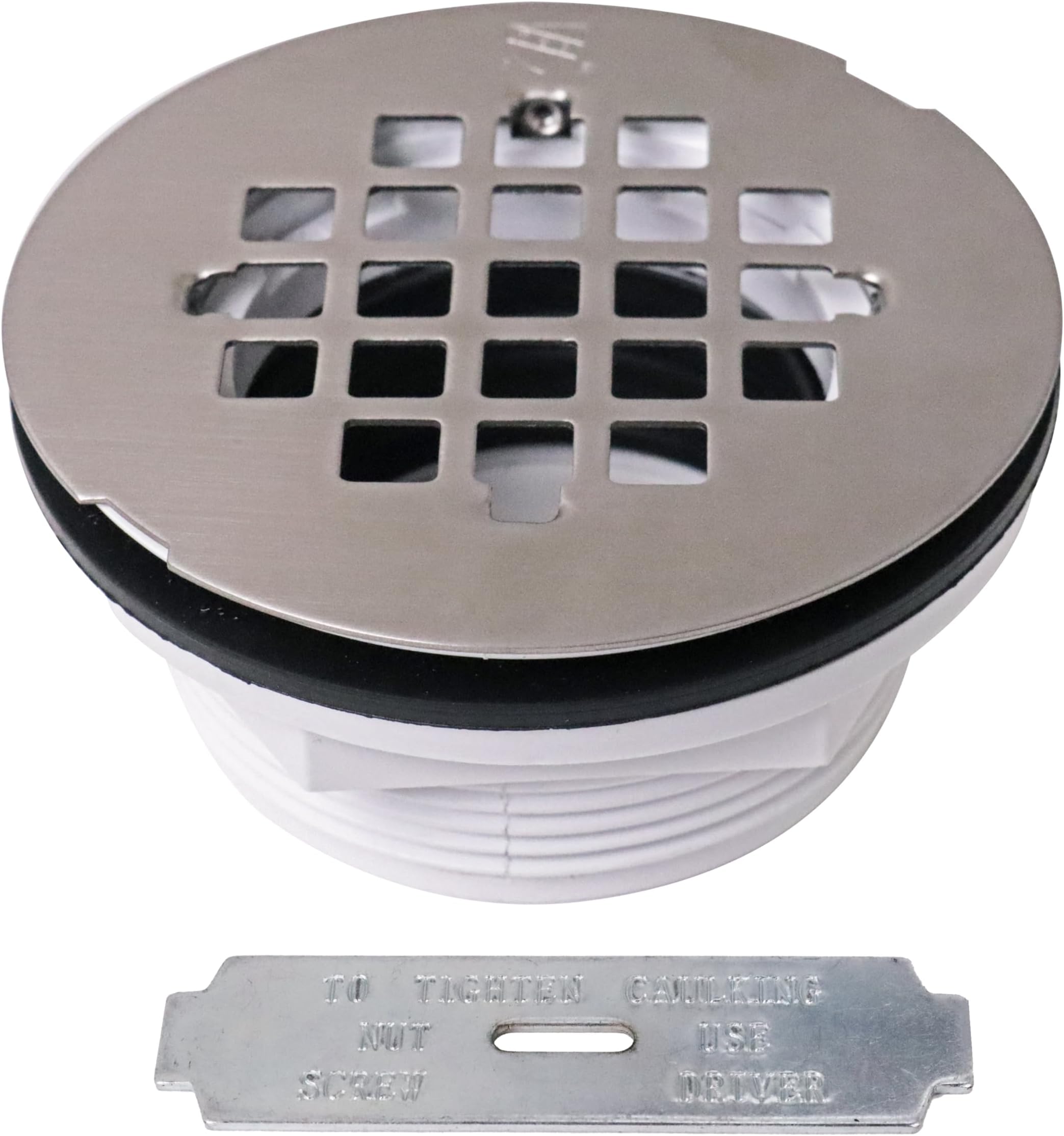 Westbrass D206P-07 2" No-Caulk PVC Compression Shower Drain with 4-1/4" Round Grid Cover, Satin Nickel