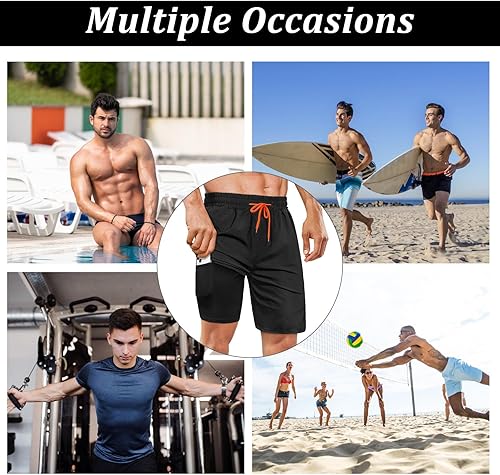 Vista 5 de Traje de baño para hombre con forro de compresión 2 en 1, de secado rápido, trajes de baño con bolsillos