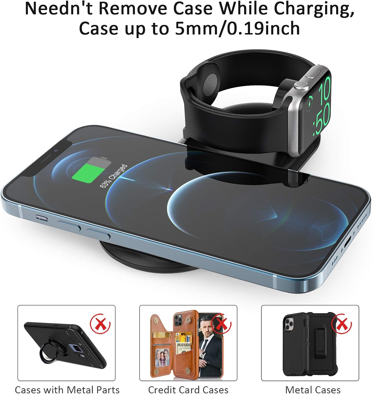 i.VALUX Wireless Charging Station Dock,2 in 1 Dual Wireless Charger Pad Compatible Apple Watch Series 6 5 4 3 2 1 SE, 10W Fast Qi Portable Travel Charger for iPhone 12/13/11 Max/X/XS Samsung AirPods