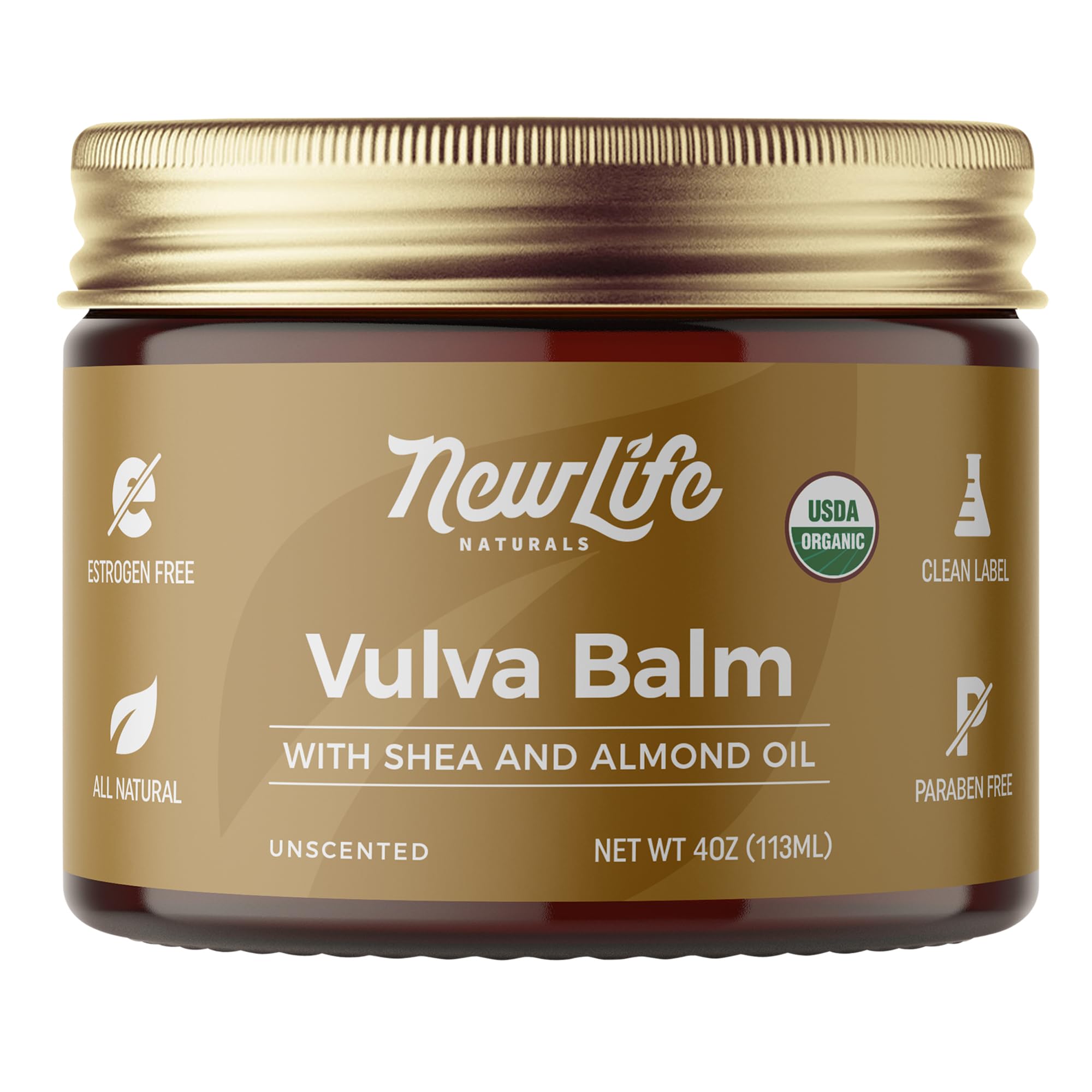 NewLife Naturals Certified Organic Vulva Balm Butter- Itching Dryness Irritation Menopause Support, Postpartum Essentials, Vaginal Moisturizer | All Natural Intimate Feminine Care - 4oz - USA