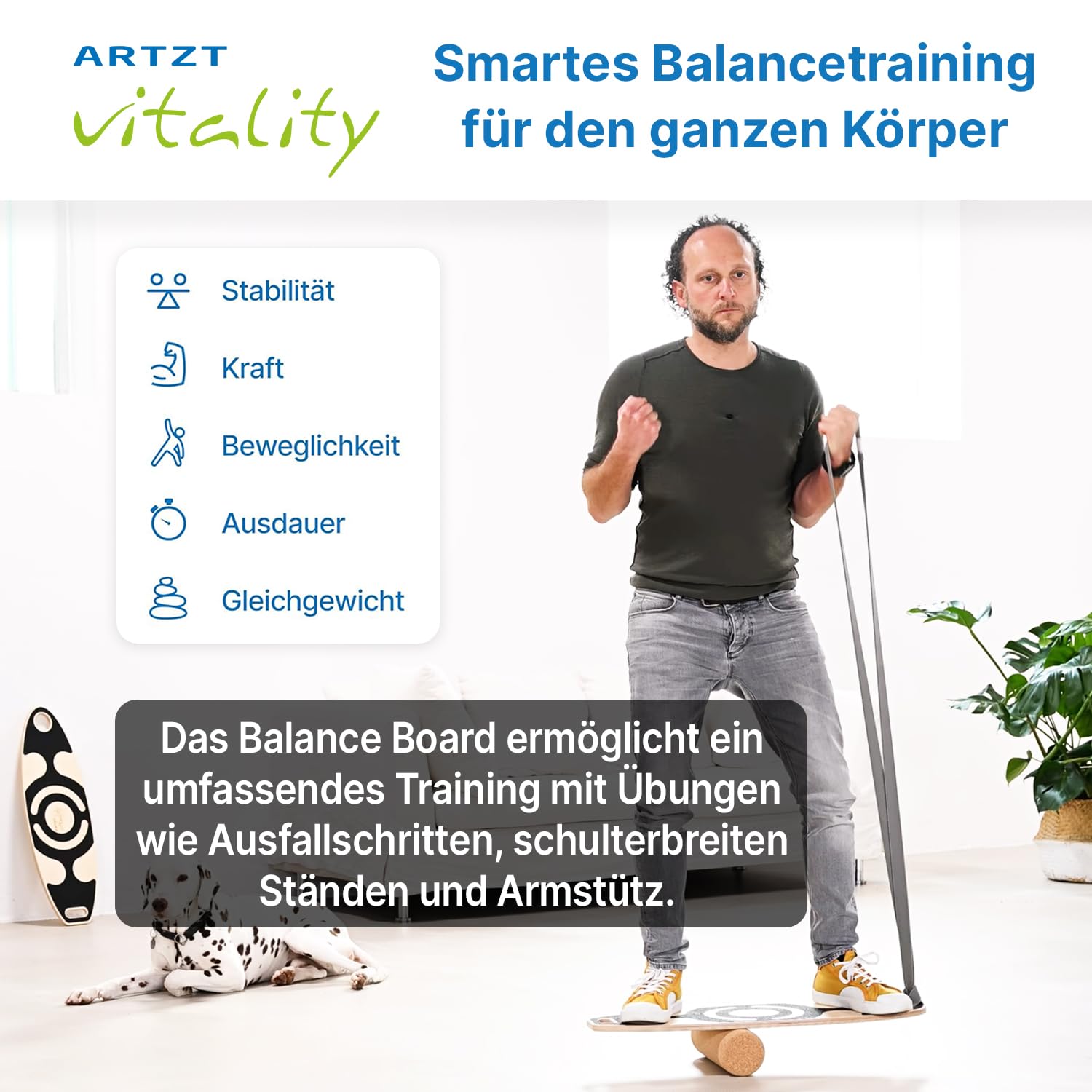 Balance Board mit Korkrolle | Gleichgewitchtsboard aus Holz bis 120kg für Koordinationstraining Gleichgewichtstraining Balance-Board Surfbrett Erwachsene | Made in EU Buche, 75 x 25 cm