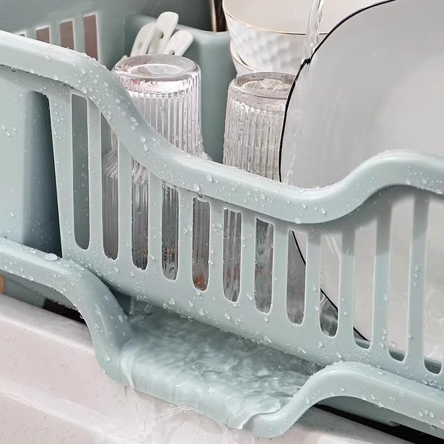 HUHJYUGE Plastic Dish Drying Rack with Utensil Holder, Compact Kitchen Organizer for Bowls, Plates, Chopsticks, Space Saving Dish Rack for Countertop, or Small Space Storage (A)
