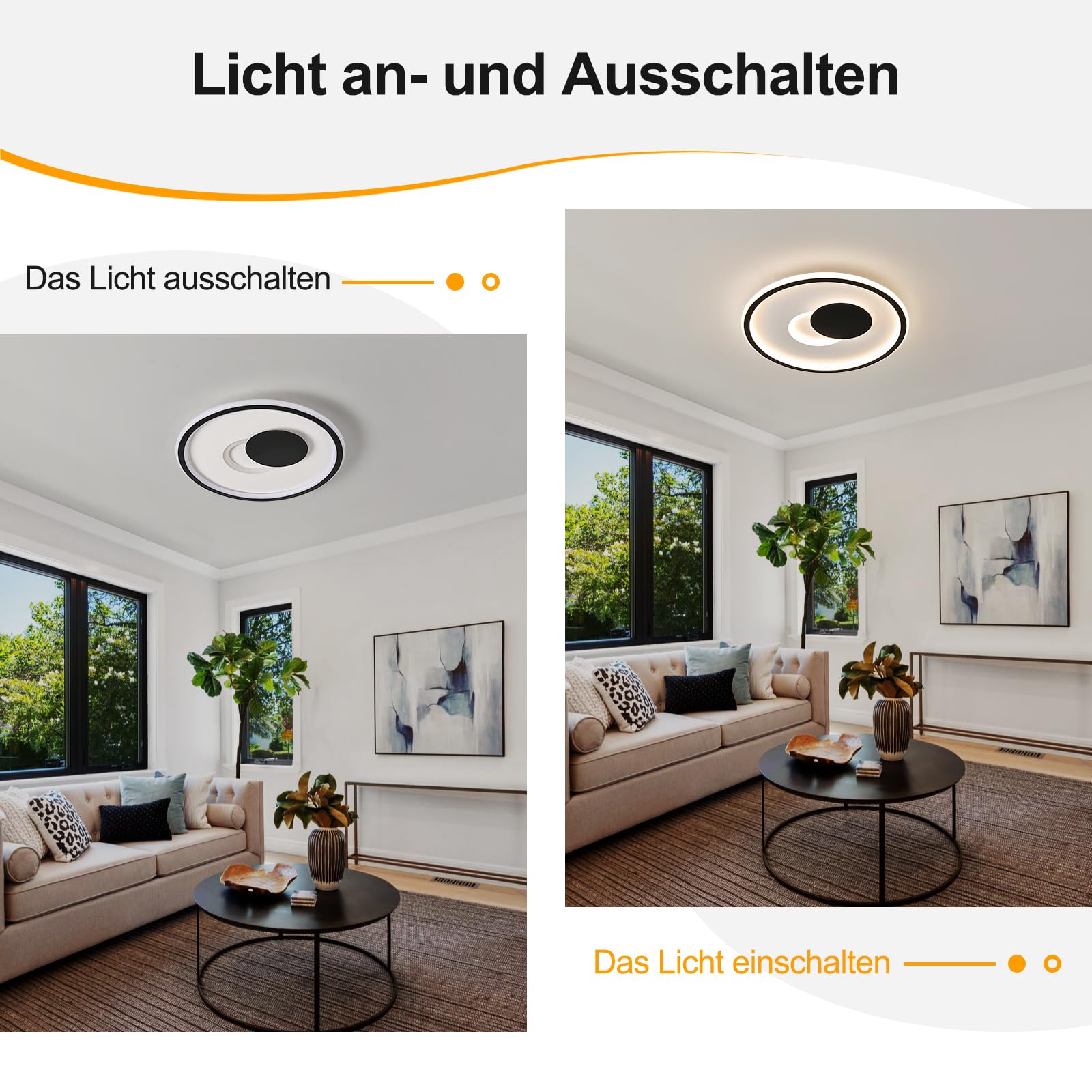 Qamra 41cm Moderne Schwarze Runde LED Deckenlampe