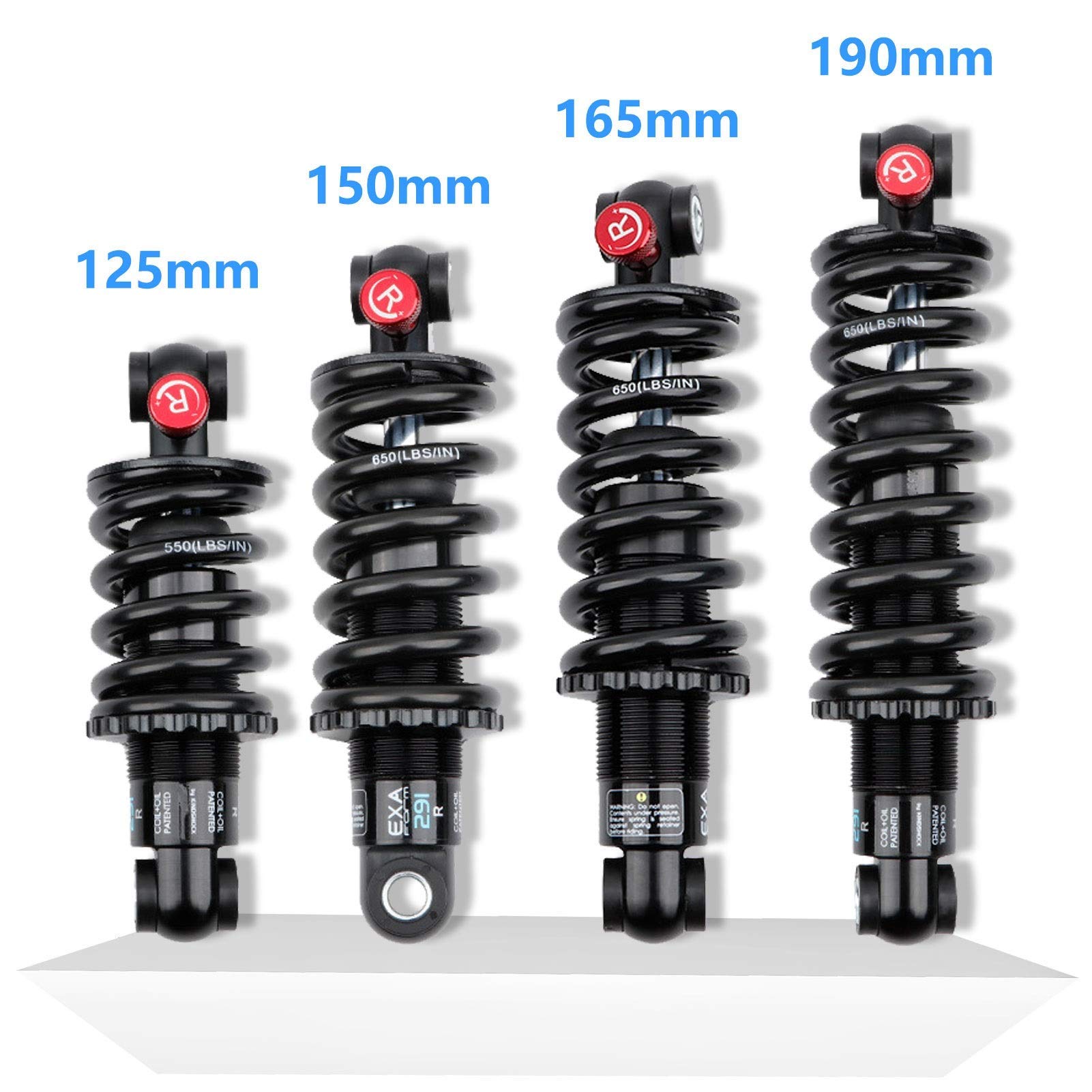 Amortiguador de Bicicleta de montaña MTB con Muelle de 125 mm, 150 mm, 165 mm y 190 mm, Amortiguador Trasero de suspensión con buje.