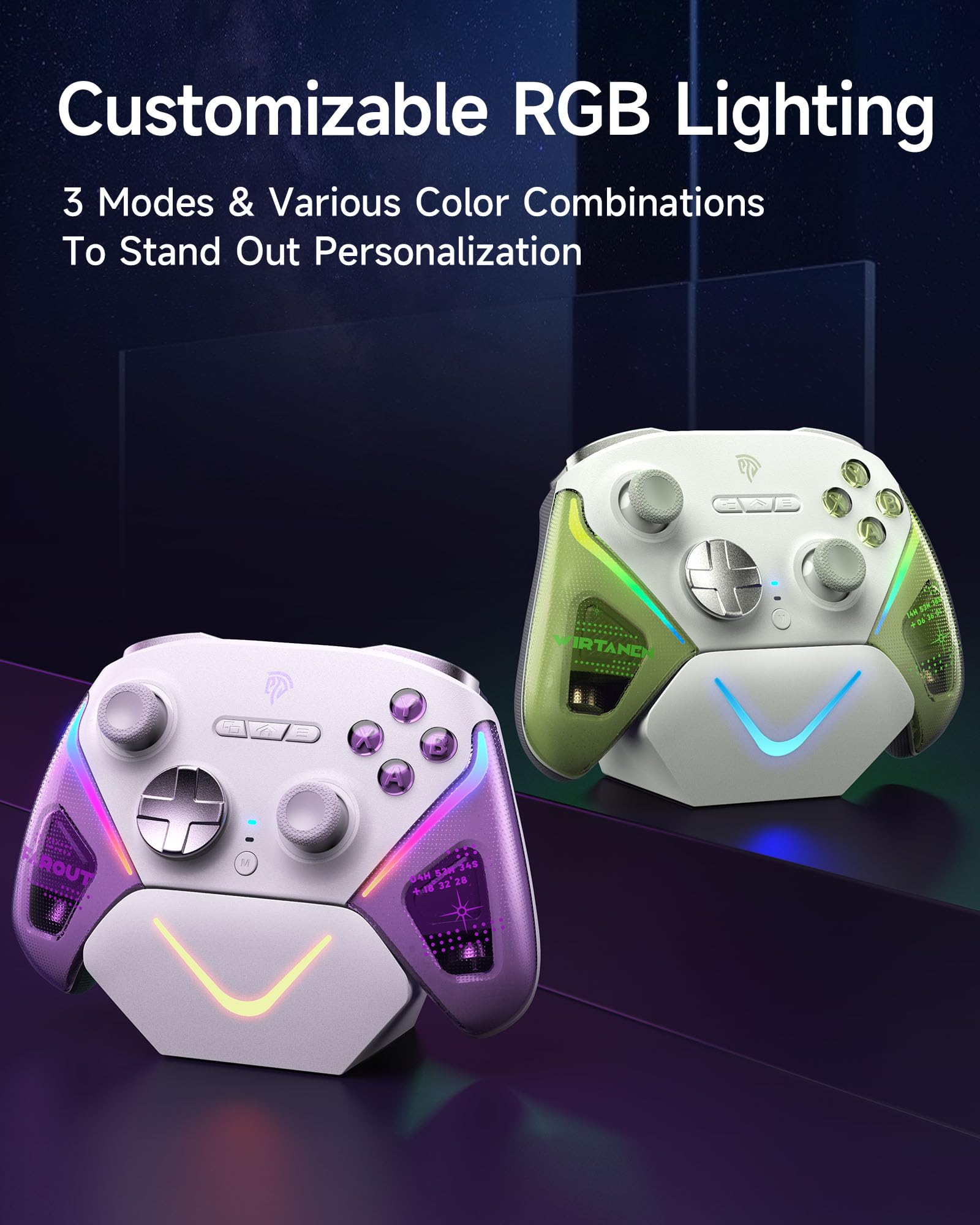 EasySMX Bezprzewodowy Kontroler PC ze Stacją Ładowania/RGB/Hall Joystick i Triggerem, D10 Kontroler Switch 2, Kontroler do Telefonu dla PC/Switch/Urządzeń Android/iOS (Fioletowy