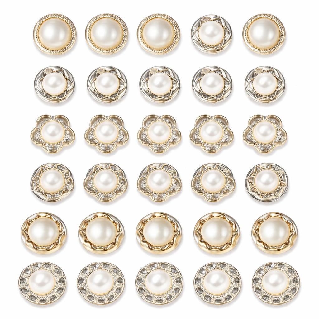 Orbica 30 Pcs Pearl Safety Brooch Button Pins – Removable, No-Sew Shirt & Cardigan Button Covers – Ideal for Sarees, Dresses, Hats & Quick Styling Fixes (Mini Decorative Pins)