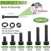 Vista 2 de mxuteuk Kit de surtido de 620 tornillos M3, kit de tornillos M3 adecuado para impresora 3D, 6/8/10/12/16/20mm grado 12.9 pernos de acero aleado