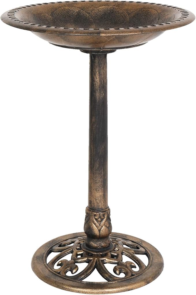 VINGLI Pedestal Bird Bath 28 Inch Antique Copper Resin Birdbaths Weather Resistant