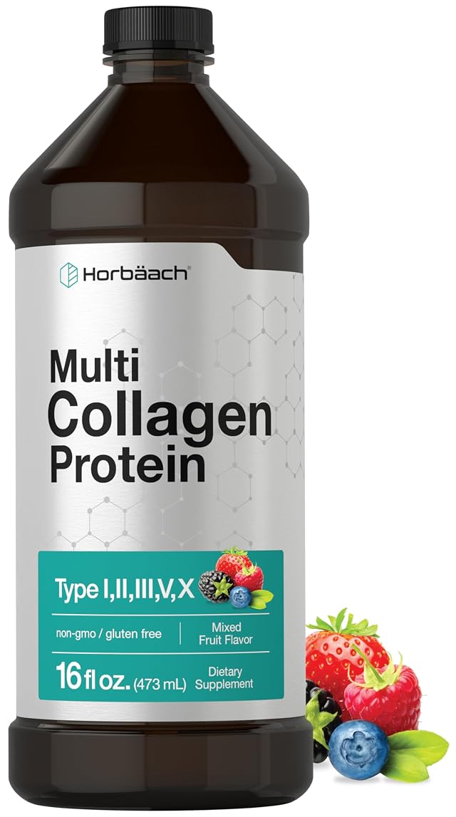 Horbaach Multi Collagen Protein 16 fl oz Fruit Flavor Liquid Collagen Peptides Type I II III V X