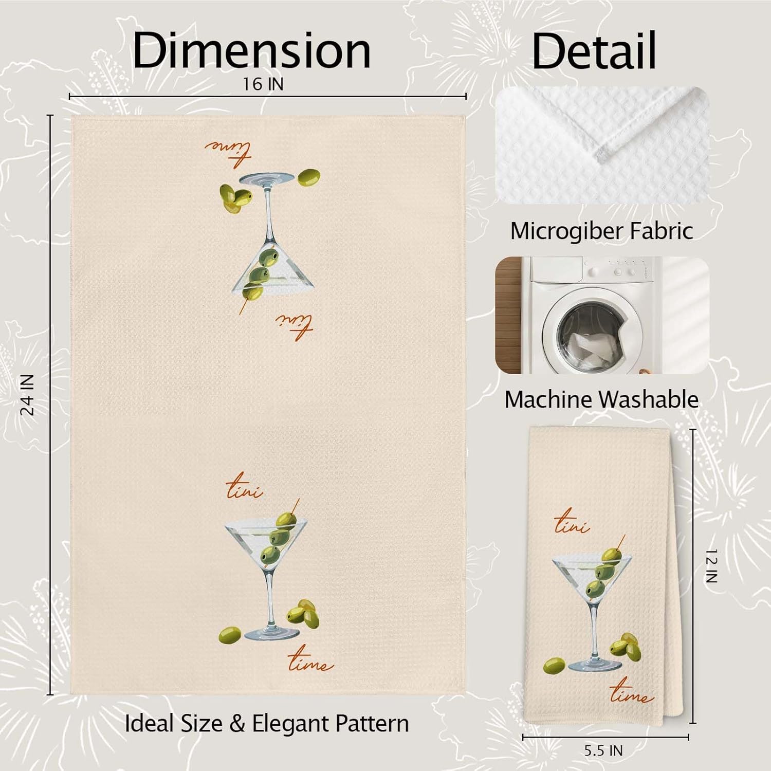 Martini Decor Kitchen Towels Set of 2, Cocktail Tini Time Dish Hand Towels, Cocktail Decorative Hand Towel Dish Towel for Bar Club, Gifts for Martini Lovers Bar Kitchen Decor 16x24 Inch - Image 7