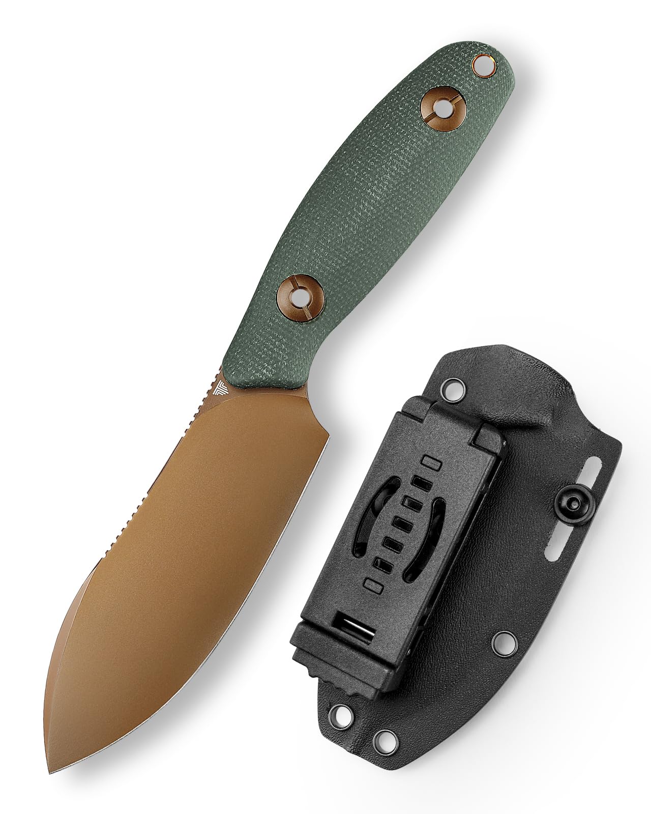 TRIVISA Aubergine Outdoor-Messer, Feststehende Vollerl-Klinge mit Kydex-Scheide, 9,8 cm 14C28N-Stahlklinge Jagdmesser, Grüner Micarta-Griff, Outdoor-Messer für Camping (Grün)