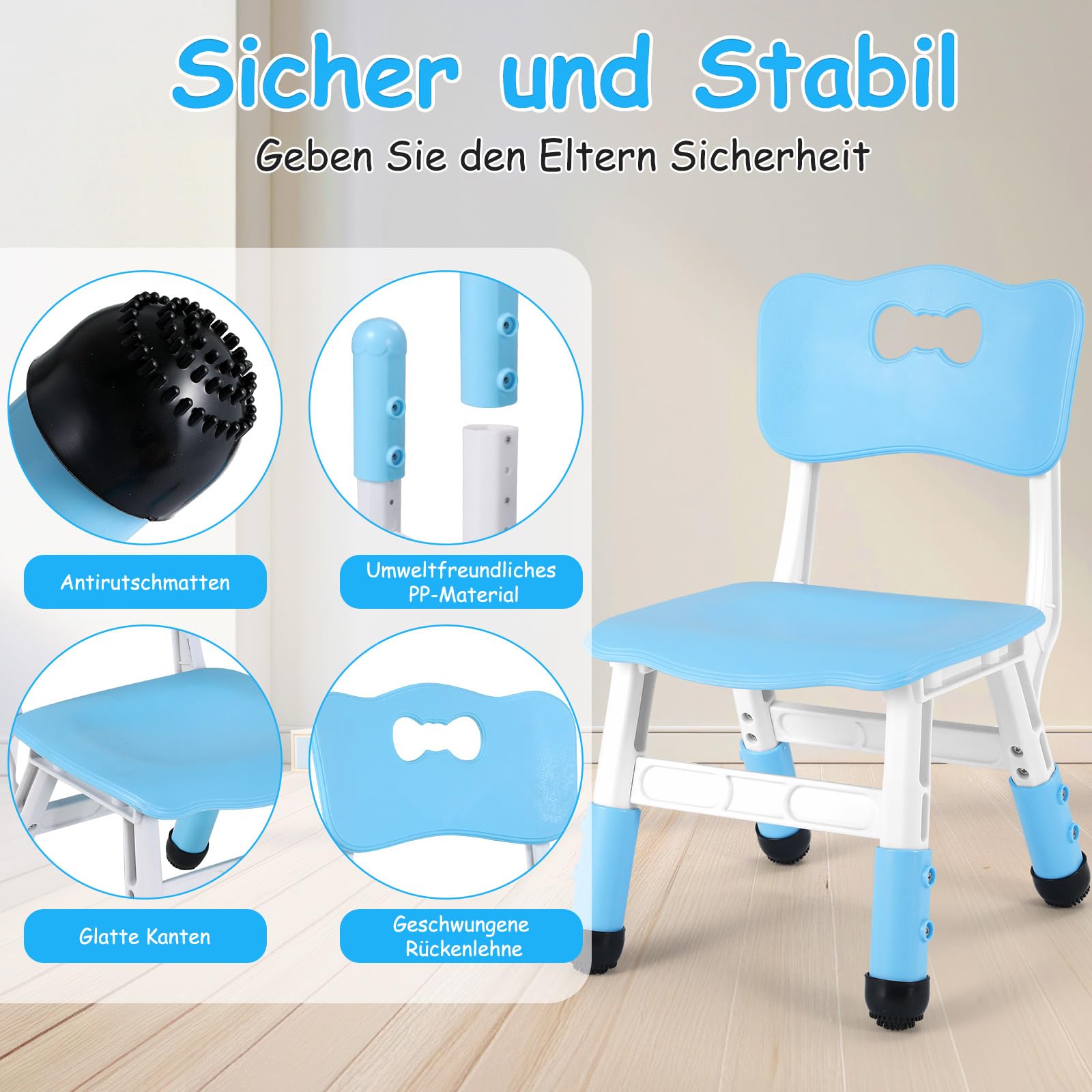 Silla Infantil Plastico Altura Regulable 100kg para Niños Mayores de 2 Años Azul
