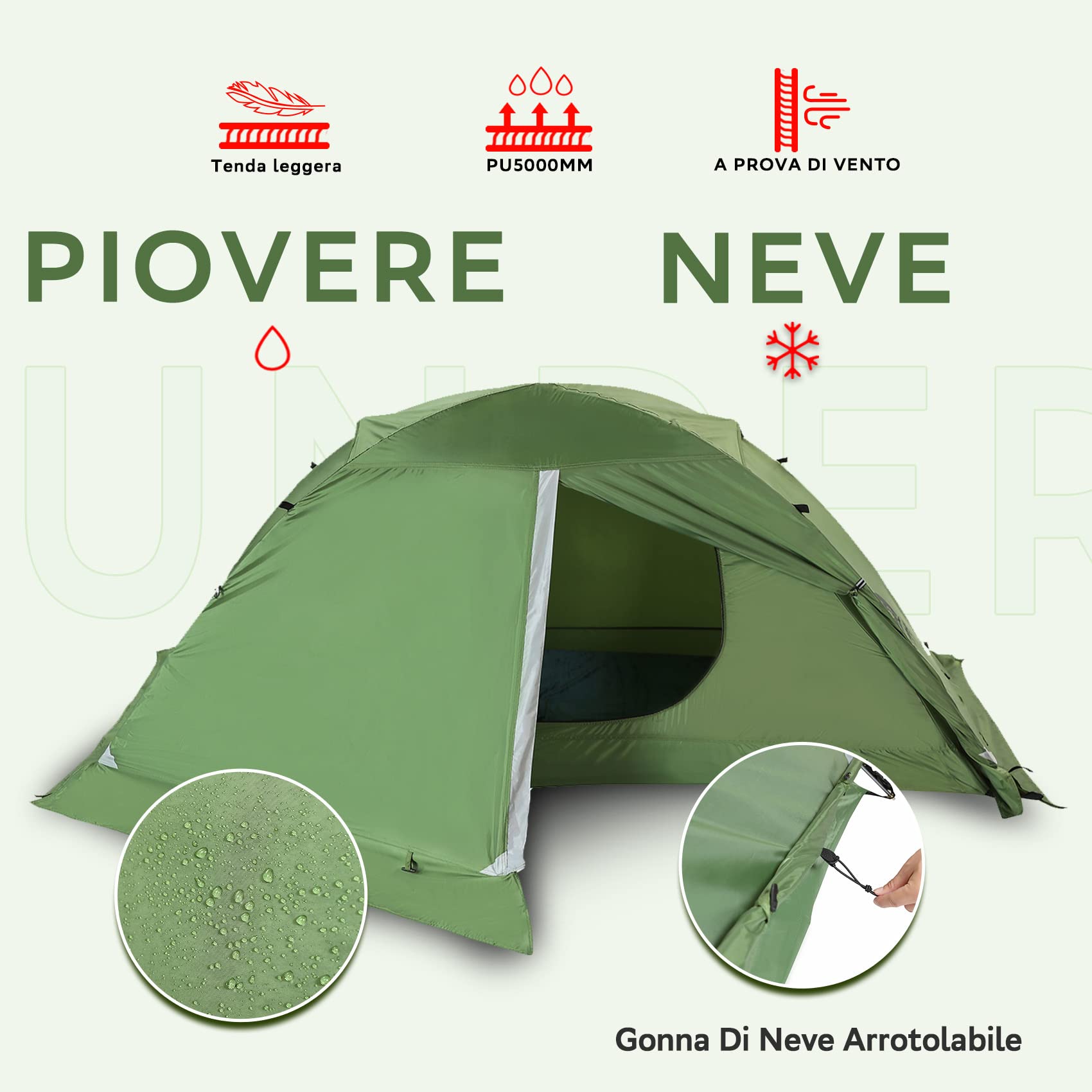 Tenda da Campeggio per 1 Persona - Tenda Impermeabile per 4 Stagioni, Tenda Ultraleggera per 1 Posti per l'inverno, Tenda per l'esterno, l'escursionismo, Il Trekking