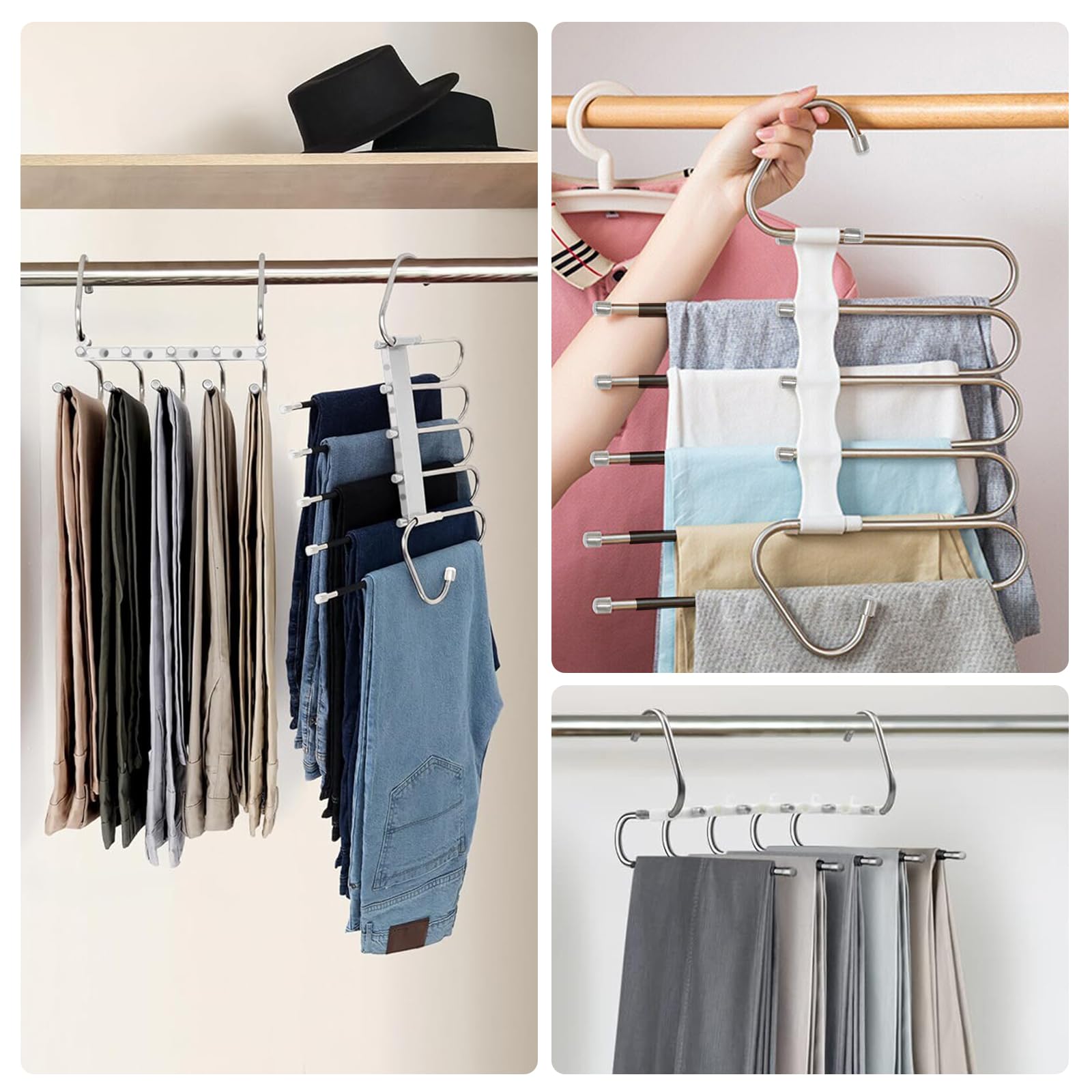 Hosenbügel 2 Stück – 5-stöckig, Platzsparend, Mit Schwingarm, Für Hosen, Jeans, Leggings, Aus Metall