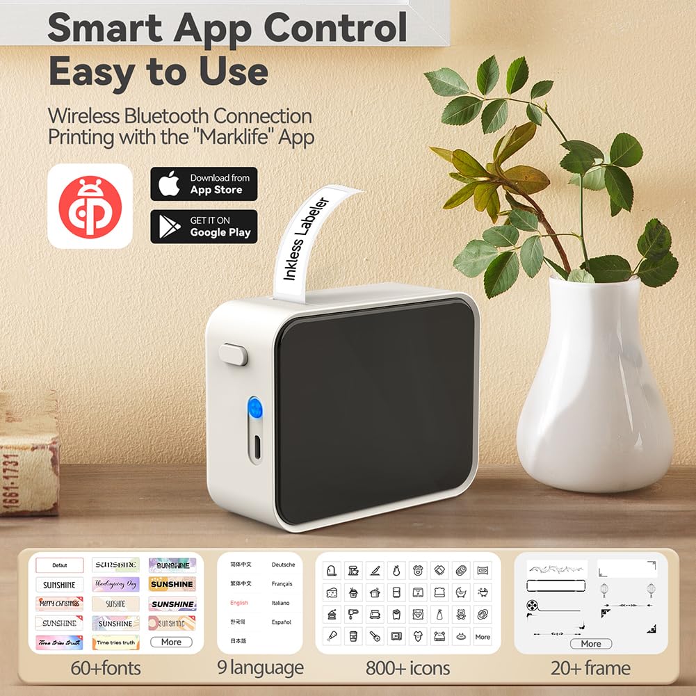 Bezprzewodowa drukarka etykiet, P15 przenośna termiczna maszyna etykietująca Bluetooth, przenośna mini maszyna, z taśmą klejącą, maszyna do produkcji etykiet z taśmą, do użytku dom
