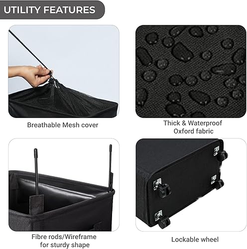 Miniatura 3 de ZERO JET LAG Cesta de lavandería delgada con ruedas, cesta de esquina estable, práctica cesta de almacenamiento de 52 litros, cesta de lavandería