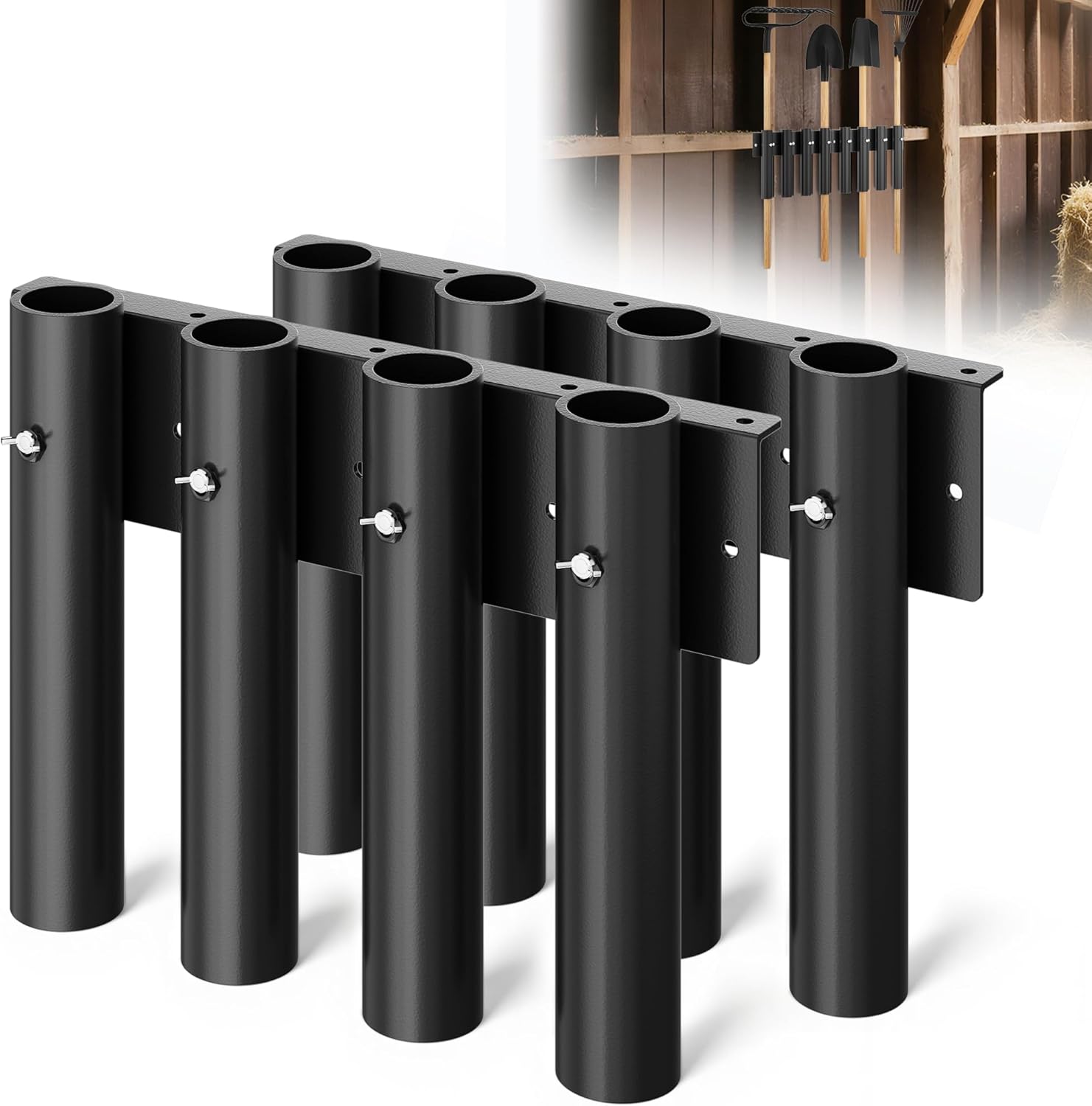 Shovel Holder for Truck, 8-Holes in 2 Grouped Metal Truck Shovel Mount /Rack, Heavy Duty Trailer Tool Rack for Rakes, Hoes, Trimmers, Lawn & Landscape Hand Tools (Bed/Box Mount Upgrade)