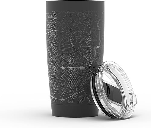 Vista 358 de Well Told Vaso de café aislado con diseño de mapa de Nueva York grabado, taza de acero inoxidable grabada (20 onzas, negro) con aislamiento de mapa