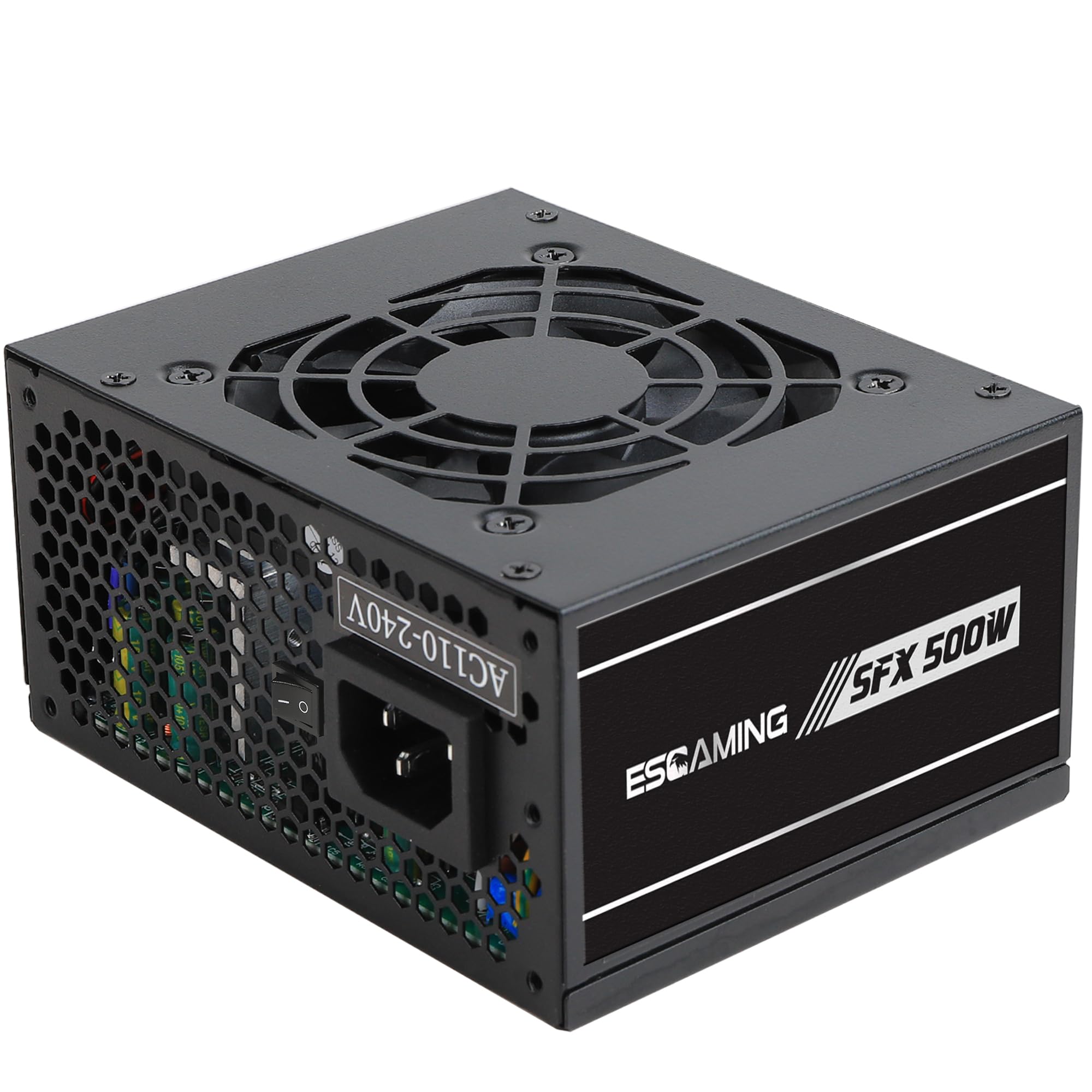 ESGAMING - Fuente de alimentación SFX de 500 W, fuente de alimentación activa PFC PSU silenciosa de 80 mm, ventilador FDB para servidor de juegos de computadora, computadora de factor de forma SFX