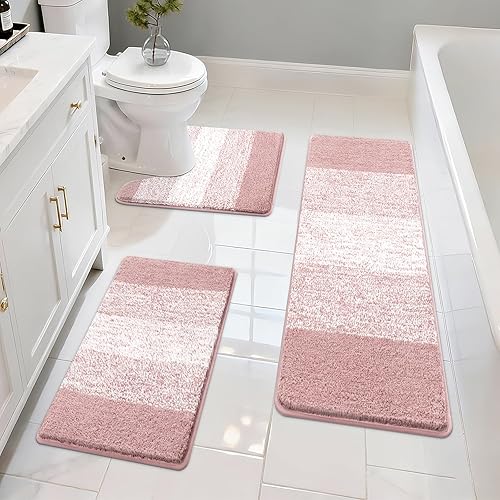 Vista 9 de Pauwer Juegos de Alfombras de Baño de 3 Piezas Alfombras de Ducha con Tapete de Inodoro de Contorno en Forma de U Tapetes de Baño de Microfibra