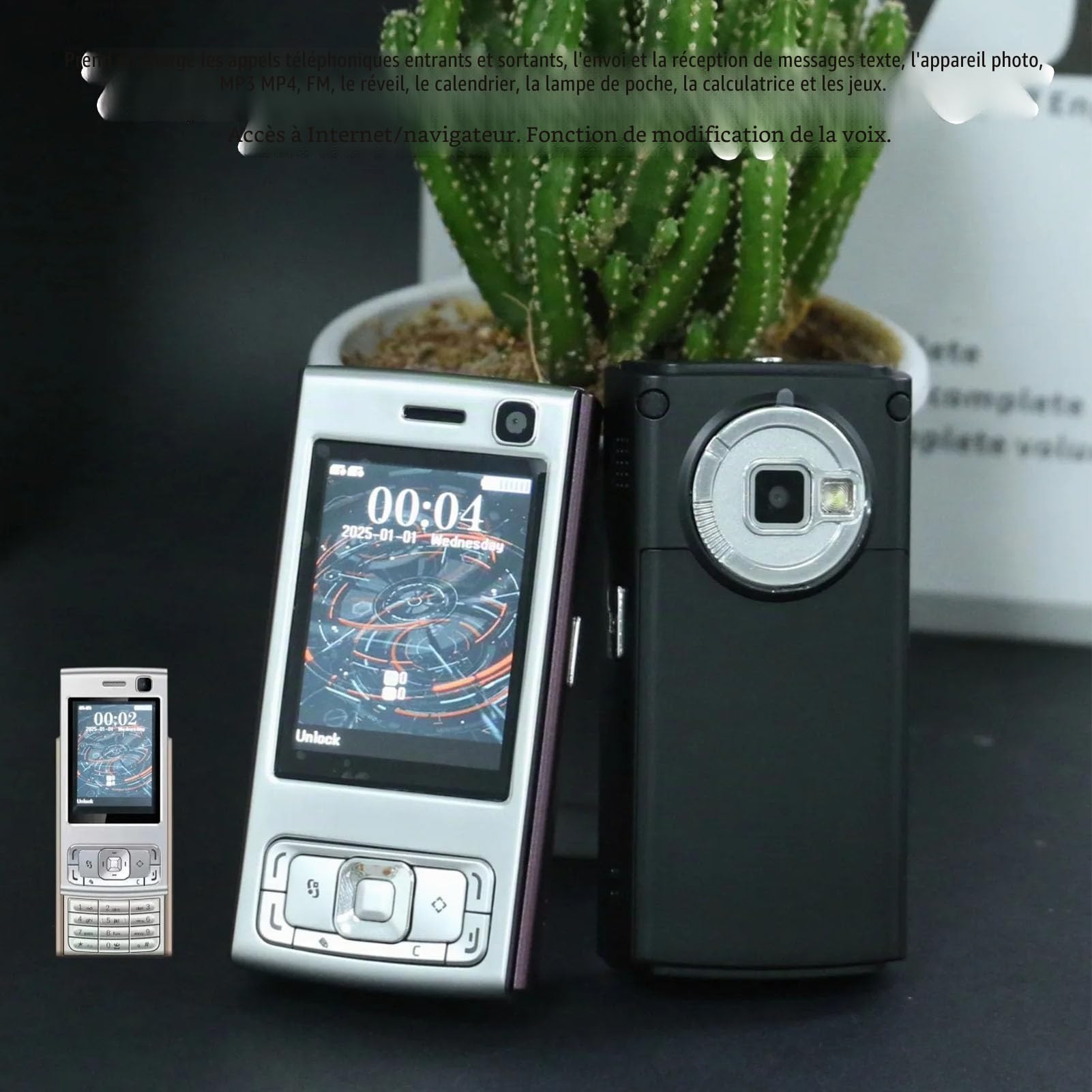 Slider Phone, Téléphone Portable débloqué 2G GSM, Téléphone Jetable avec Couvercle Coulissant, écran HD de 2,0 Pouces, Haut-Parleur Double SIM, Lecteur MP3, Bluetooth, Radio FM de Type C