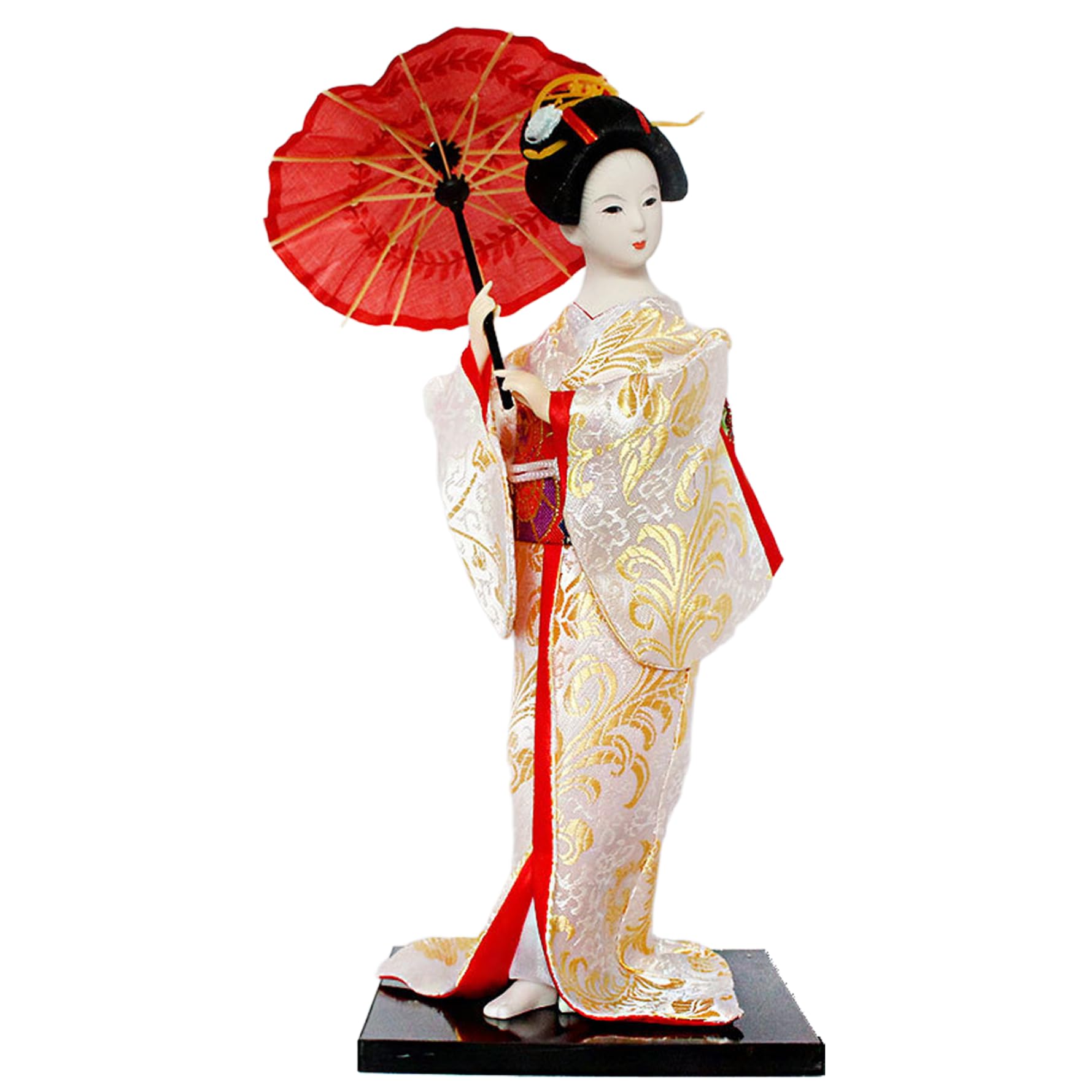 Poupée Kokeshi japonaise en kimono doré de 30 cm pour décoration de salon