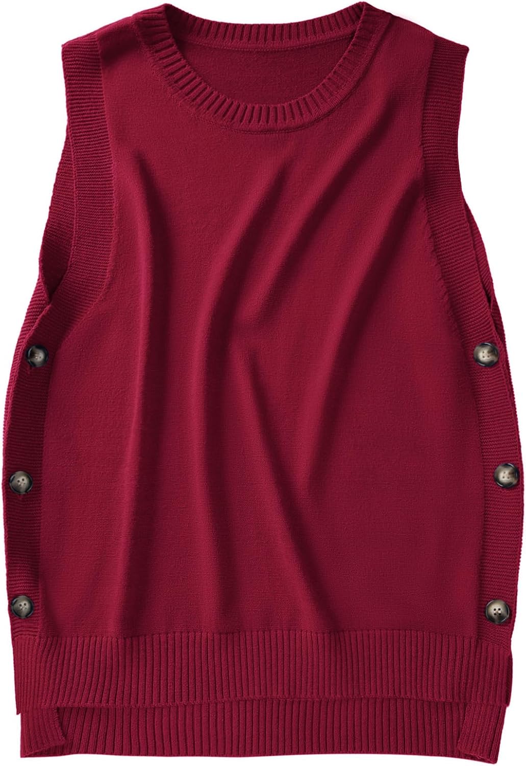 Wowcarbazole Women's Sleeveless Sweater Vest Casual Crew Neck Ribbed Knit Pullover Tops Loose Fit Full Clothes