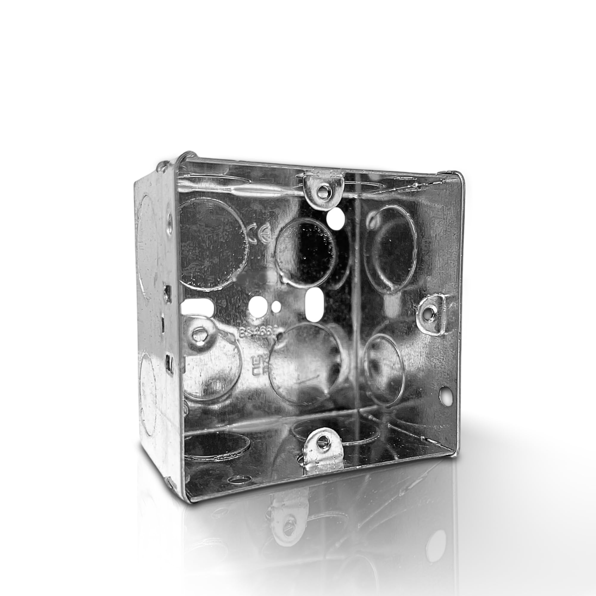 LampStation Metal Back Box | 1 Gang 47mm | Galvanised Steel Pattress Box for Electrical Sockets & Switches | Knockouts, Adjustable Lugs, Brass Earth Terminal | BS 4662 | 1 Pack