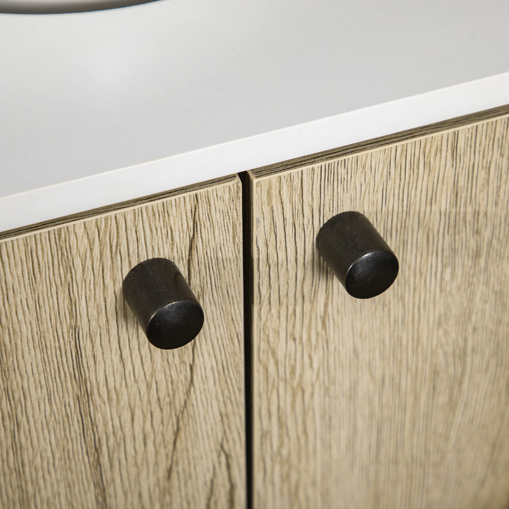 kleankin Mueble para Debajo del Lavabo Madera 60x30x60 cm Roble y Blanco | Armario Bajo Lavabo, Armario de Baño de Suelo, 2 Puertas, Estante, Patas de Acero