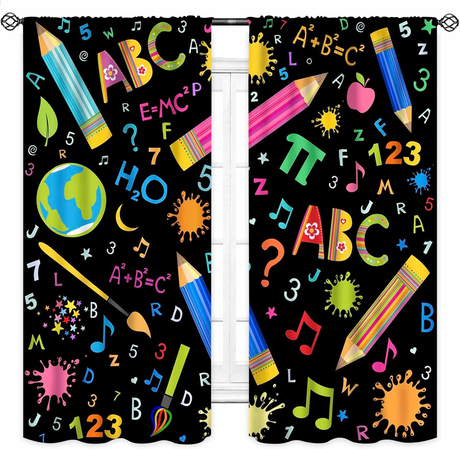 Kids Alphabet ABC Classroom Curtains,Cartoon Educational Learning Cute Colorful Back to School Window Treatments Drapery Nursery Boys Girls Bedroom Decor 2 Panels,52X84 Inch