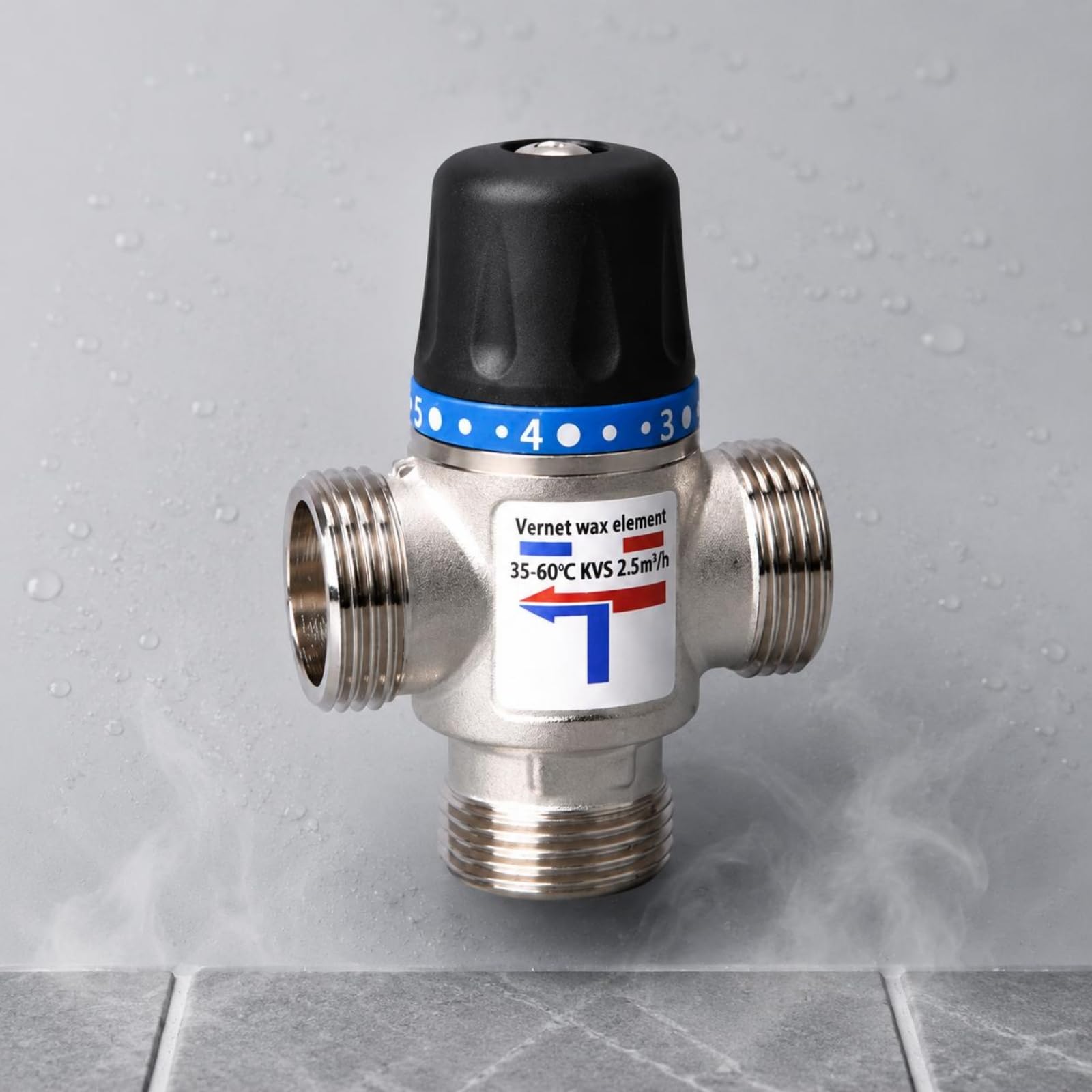 Valvola Miscelatrice Termostatica in Ottone Corpo Compatto Valvola Miscelatrice Termostaticttacchi Filettati Miscelatore Acqua Calda Fredda, DN20 35-60℃