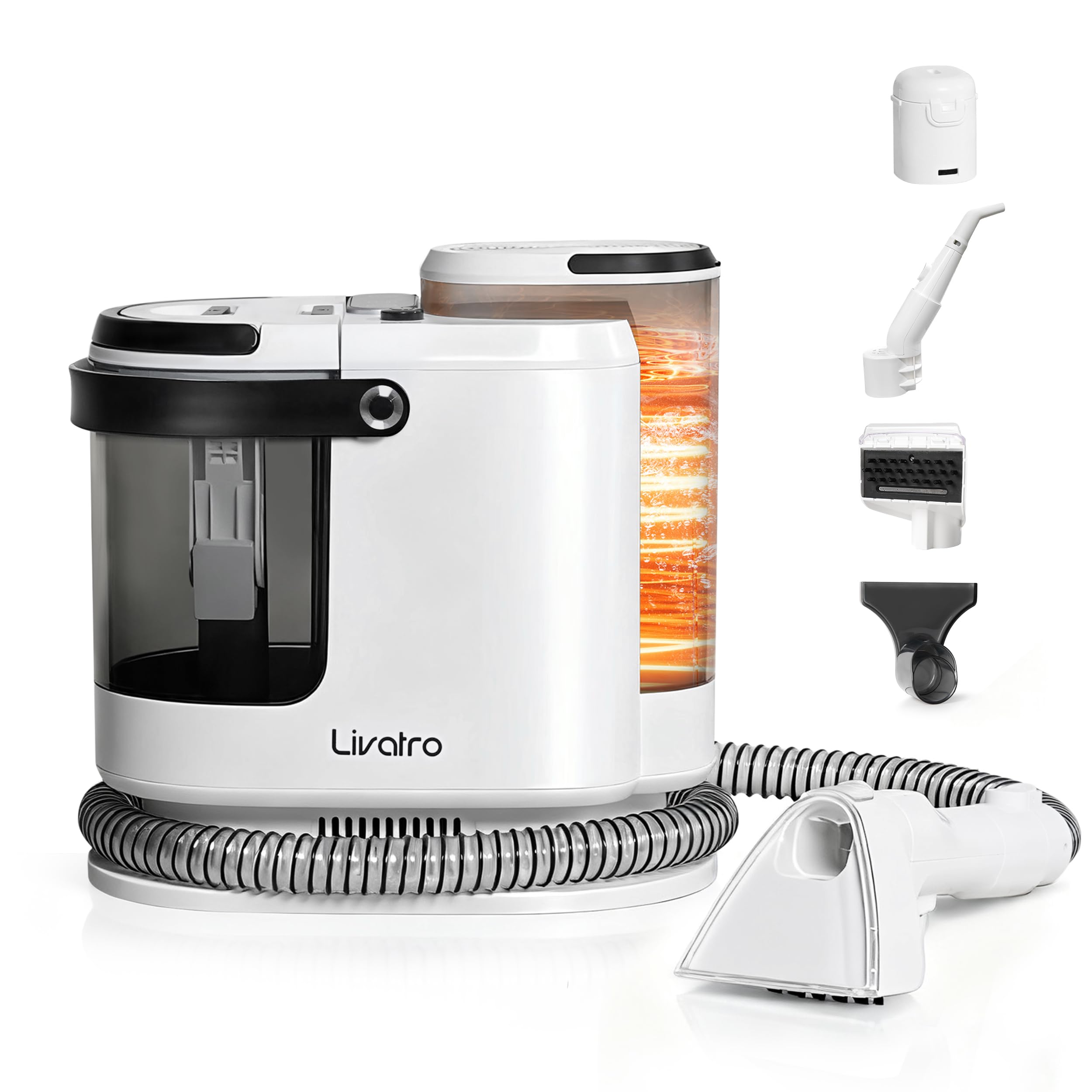 Livatro Lavatappeti e Divani Lava e Asciuga, 1700W Pulitore a Vapore per Divani, 15KPa Lava Tappezzeria, Pulisci Divani a Vapore, Serbatoio da 1,6 L, per Pulito, Mobili Imbottiti, Divani, Auto