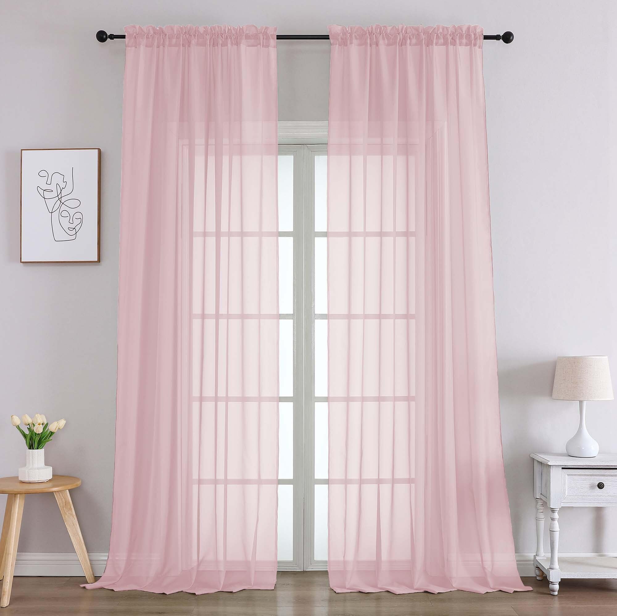 Chyhomenyc Blush Pink Sheer Curtains 96 Inches Long 2 Panels, Light Filtering Blush Pink Curtains for Living Room, Soft Gentle Voile Rod Pocket Bedroom Window Drapes, 59Wx96L Inch, 2PCS