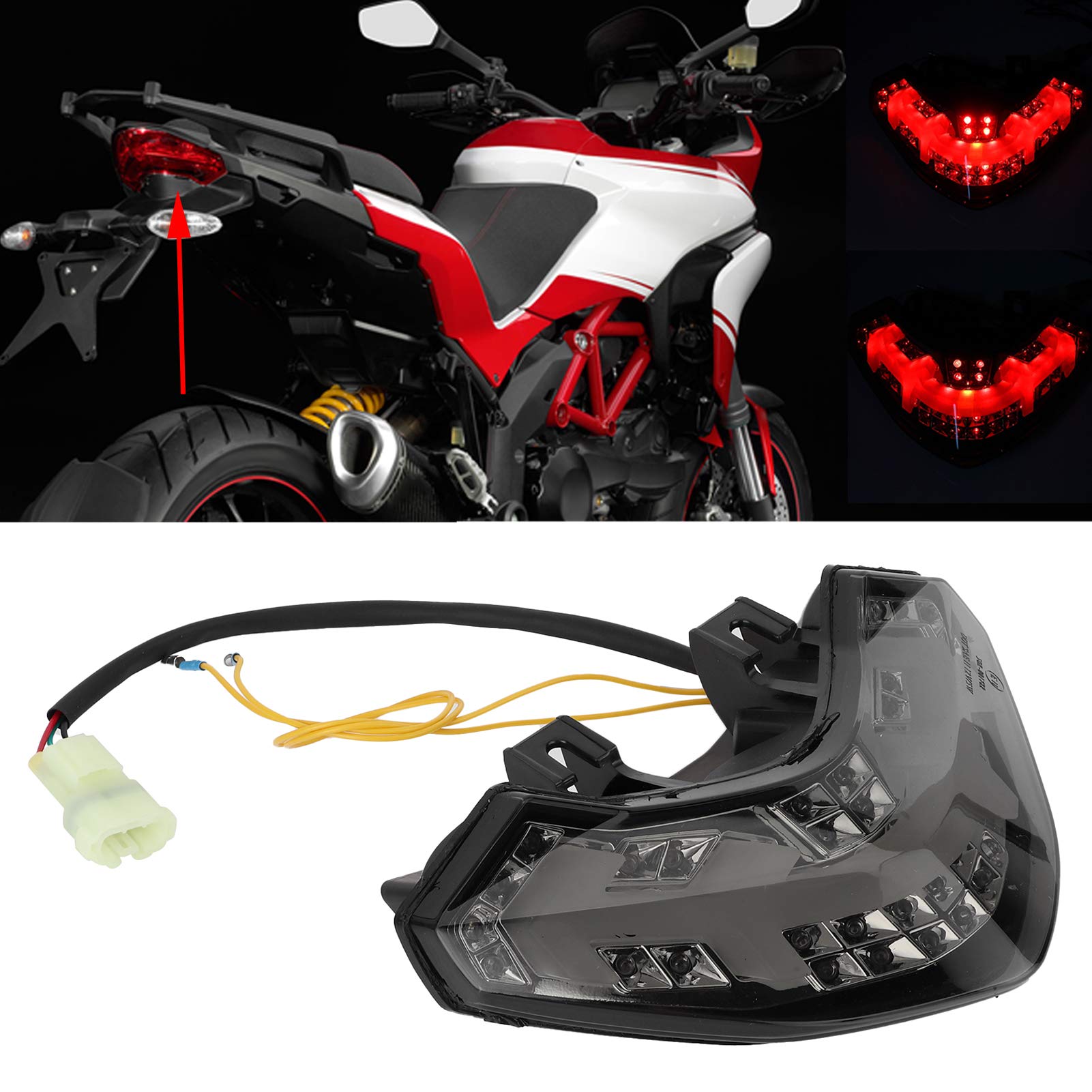 Fanale posteriore per moto, gruppo fanale posteriore, gruppo fanale posteriore a LED per moto con lente fumosa adatta per Ducati Multistrada 1200/1200s 2010-2014 plastica in PVC